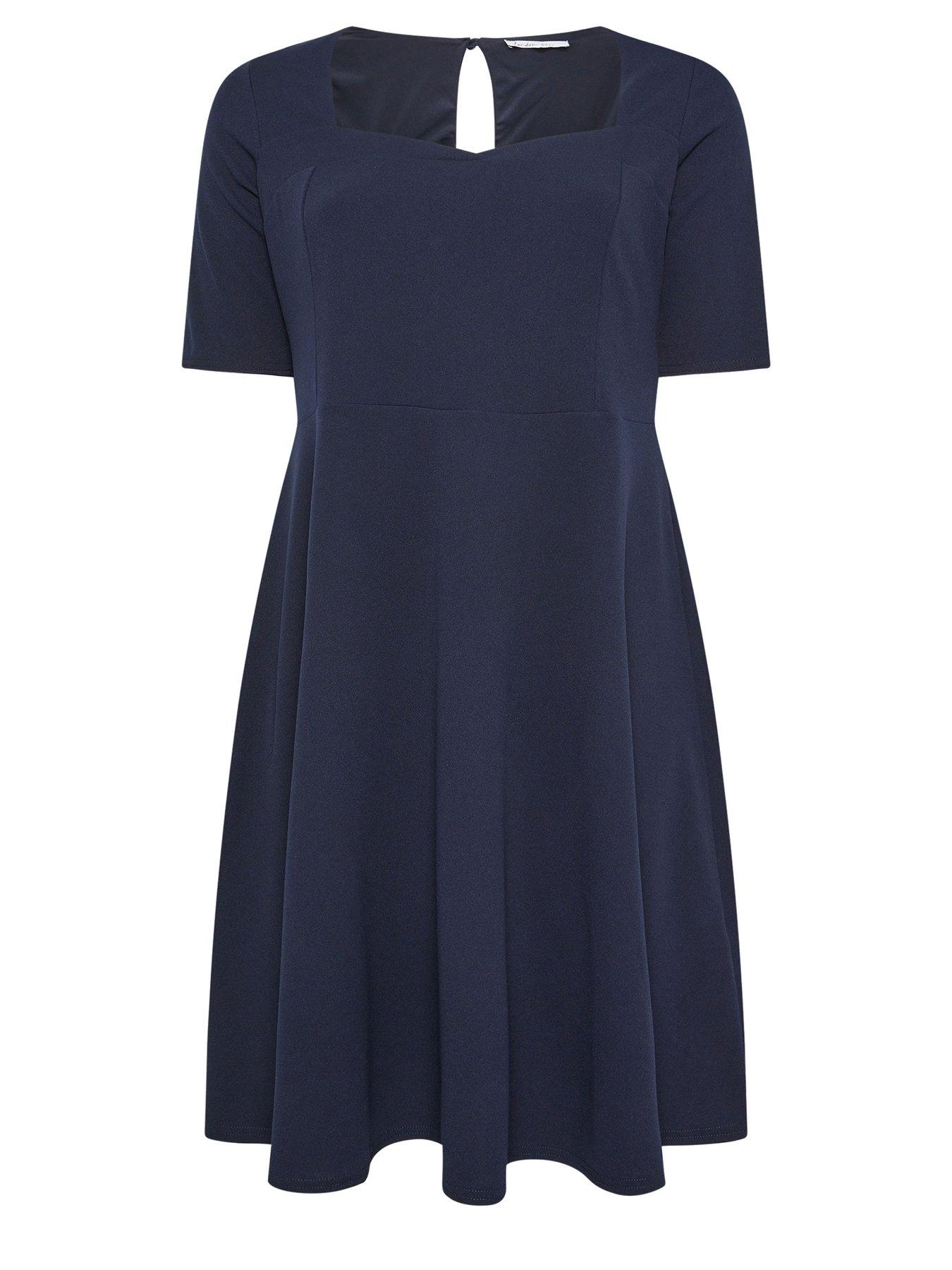 yours-curve-panelled-skater-dress-bluedetail