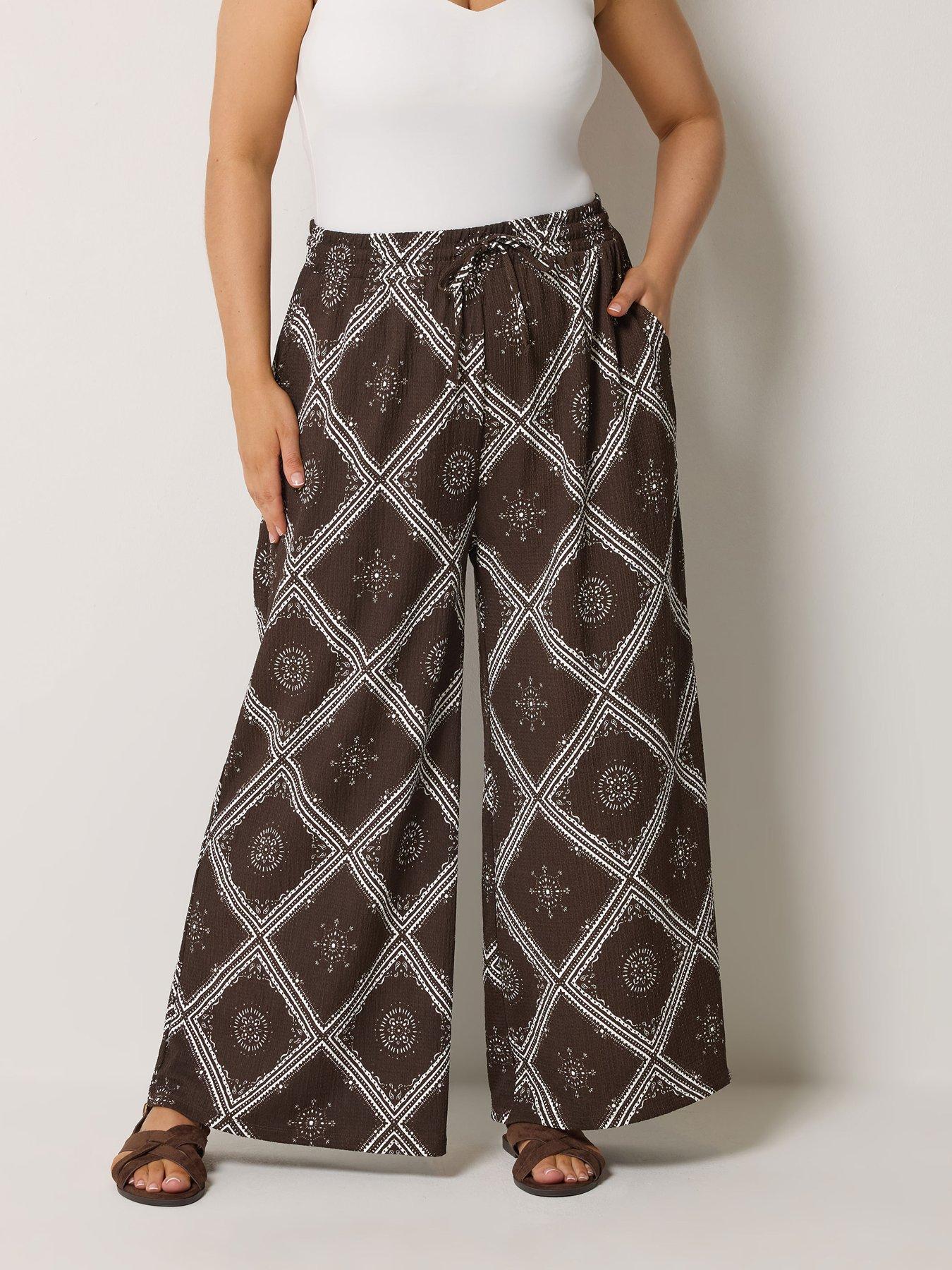 Yours Curve Jersey Wide Leg Trousers - Brown