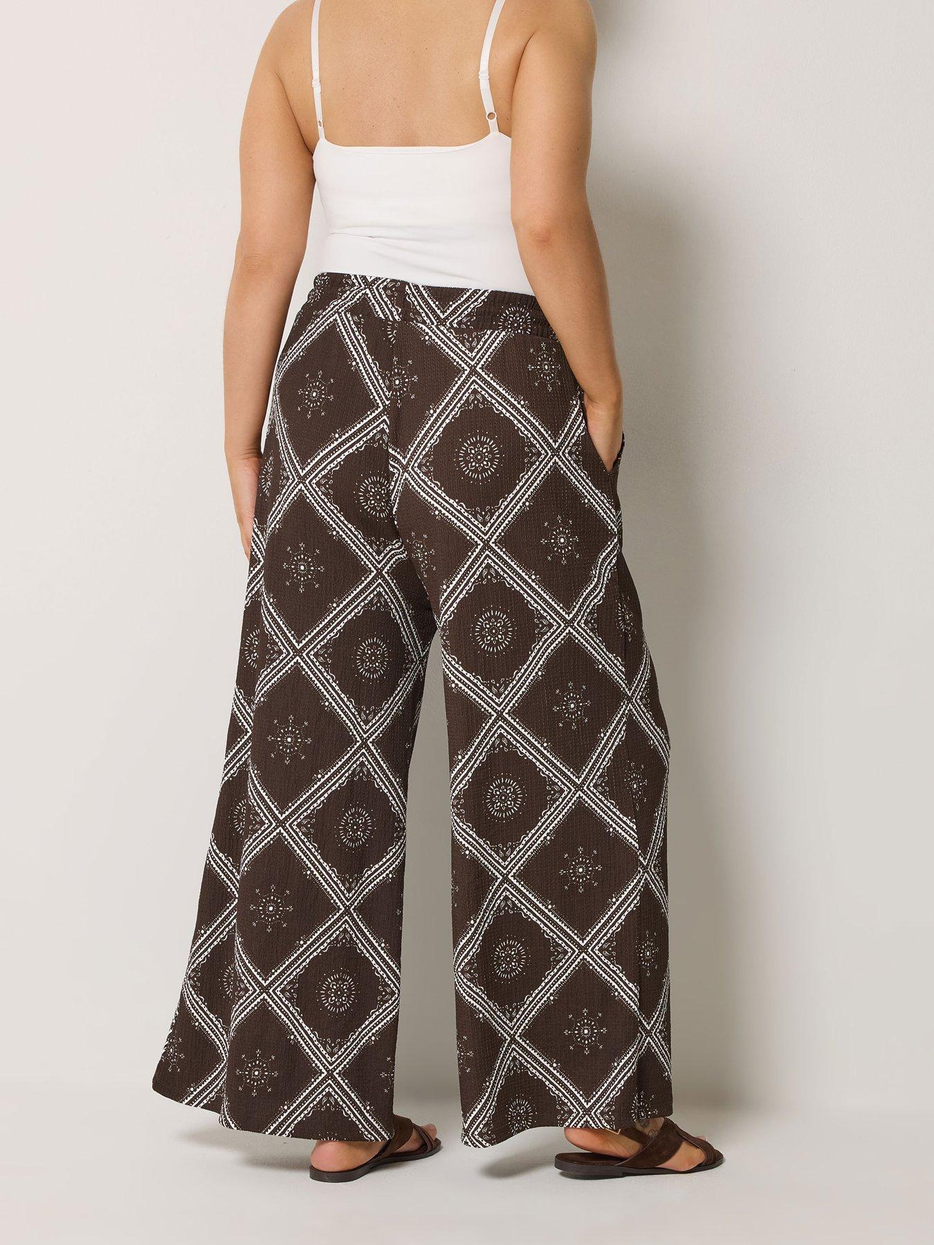 Image 2 of 5 of Yours Curve Jersey Wide Leg Trousers - Brown