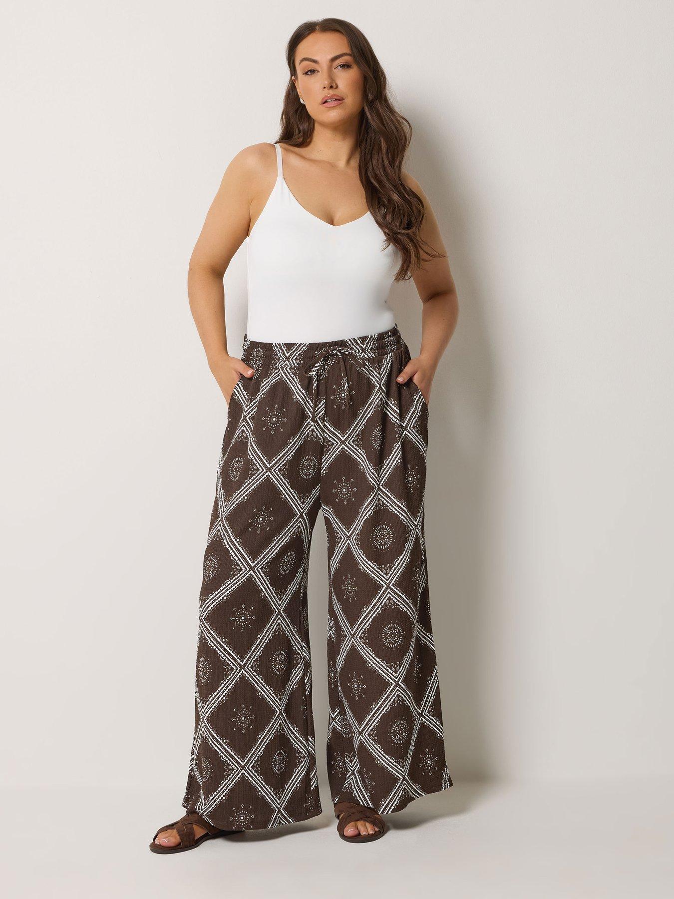 Image 3 of 5 of Yours Curve Jersey Wide Leg Trousers - Brown