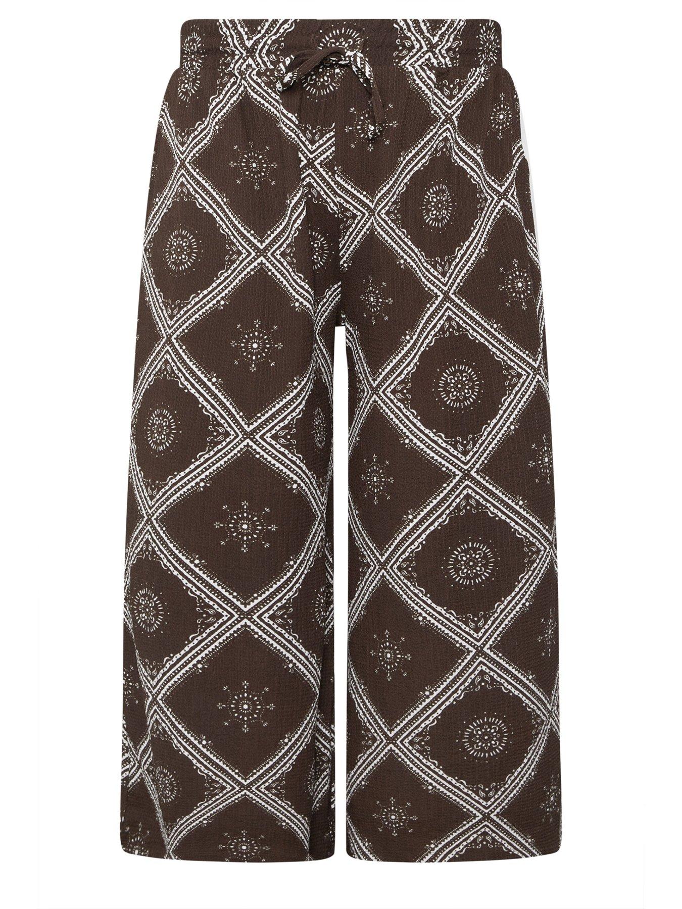 Image 5 of 5 of Yours Curve Jersey Wide Leg Trousers - Brown