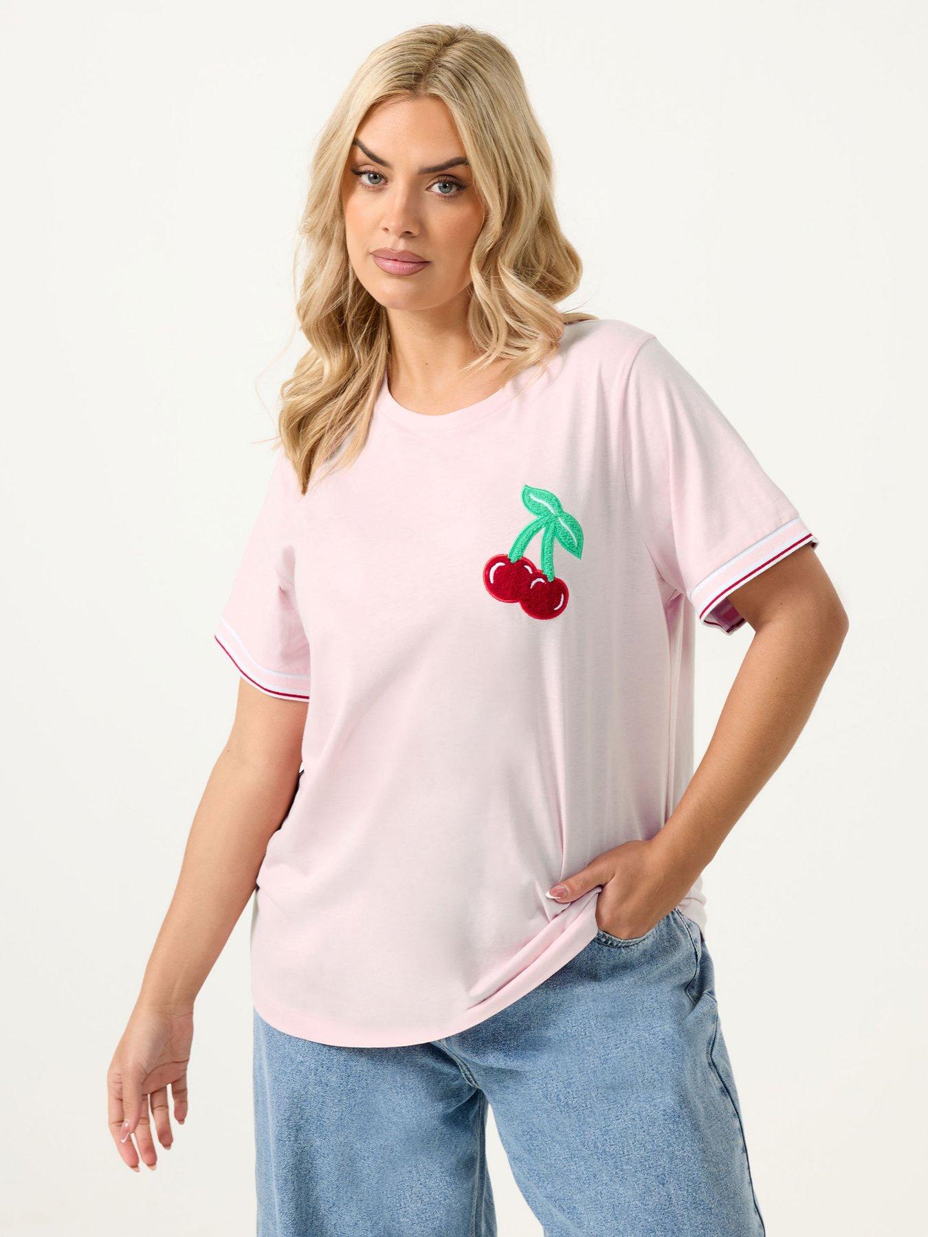 Image 1 of 5 of Yours Curve Varsity Trim T-Shirt - Pink