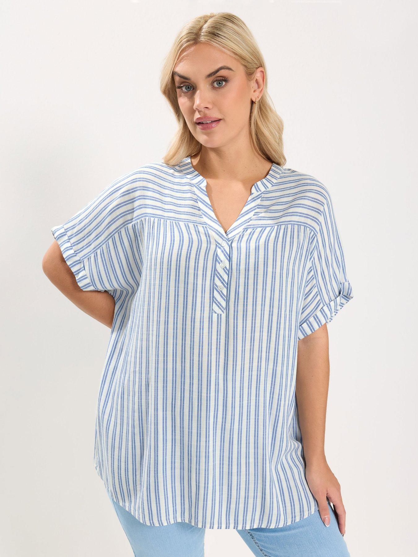 yours-curve-stripe-notch-neck-blouse-whitefront