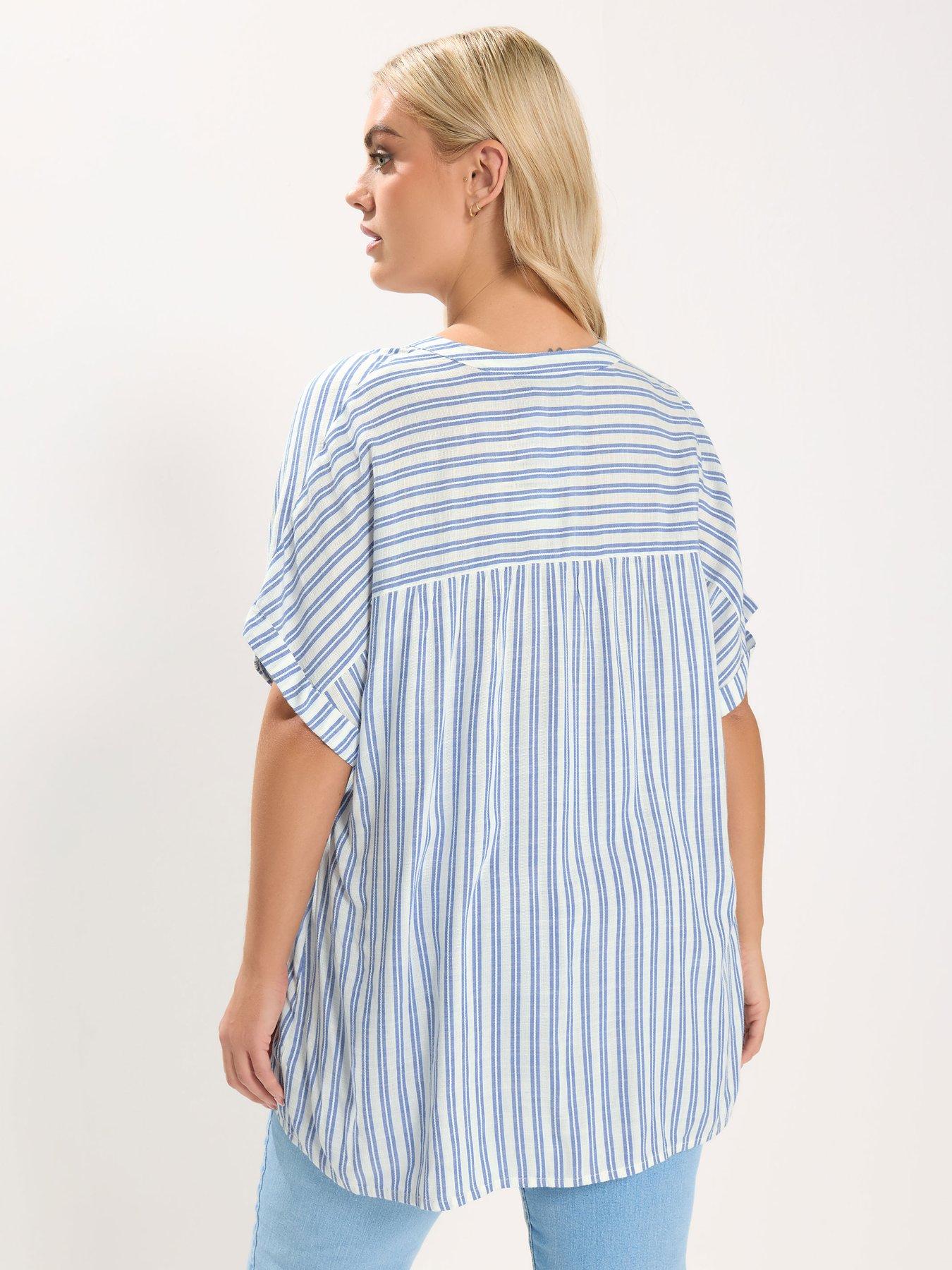 yours-curve-stripe-notch-neck-blouse-whitestillFront