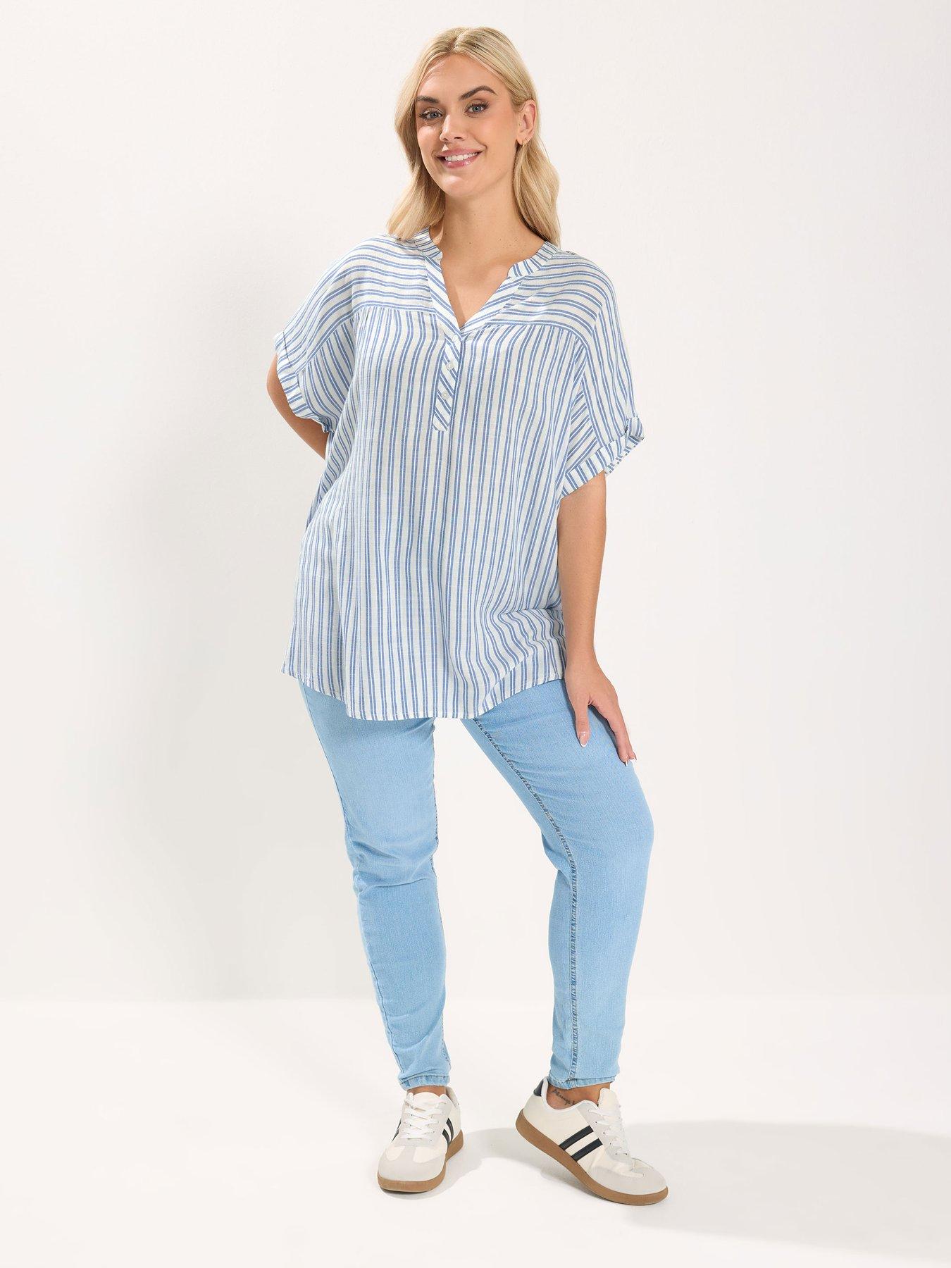 yours-curve-stripe-notch-neck-blouse-whiteback