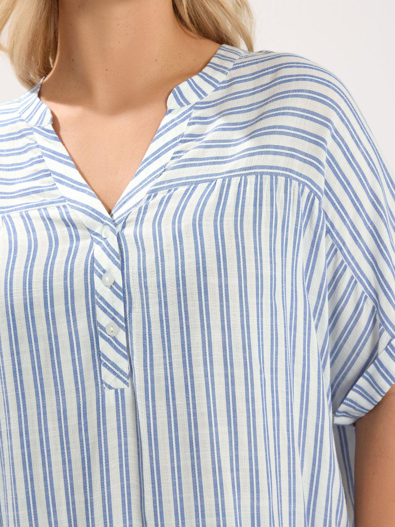 yours-curve-stripe-notch-neck-blouse-whiteoutfit
