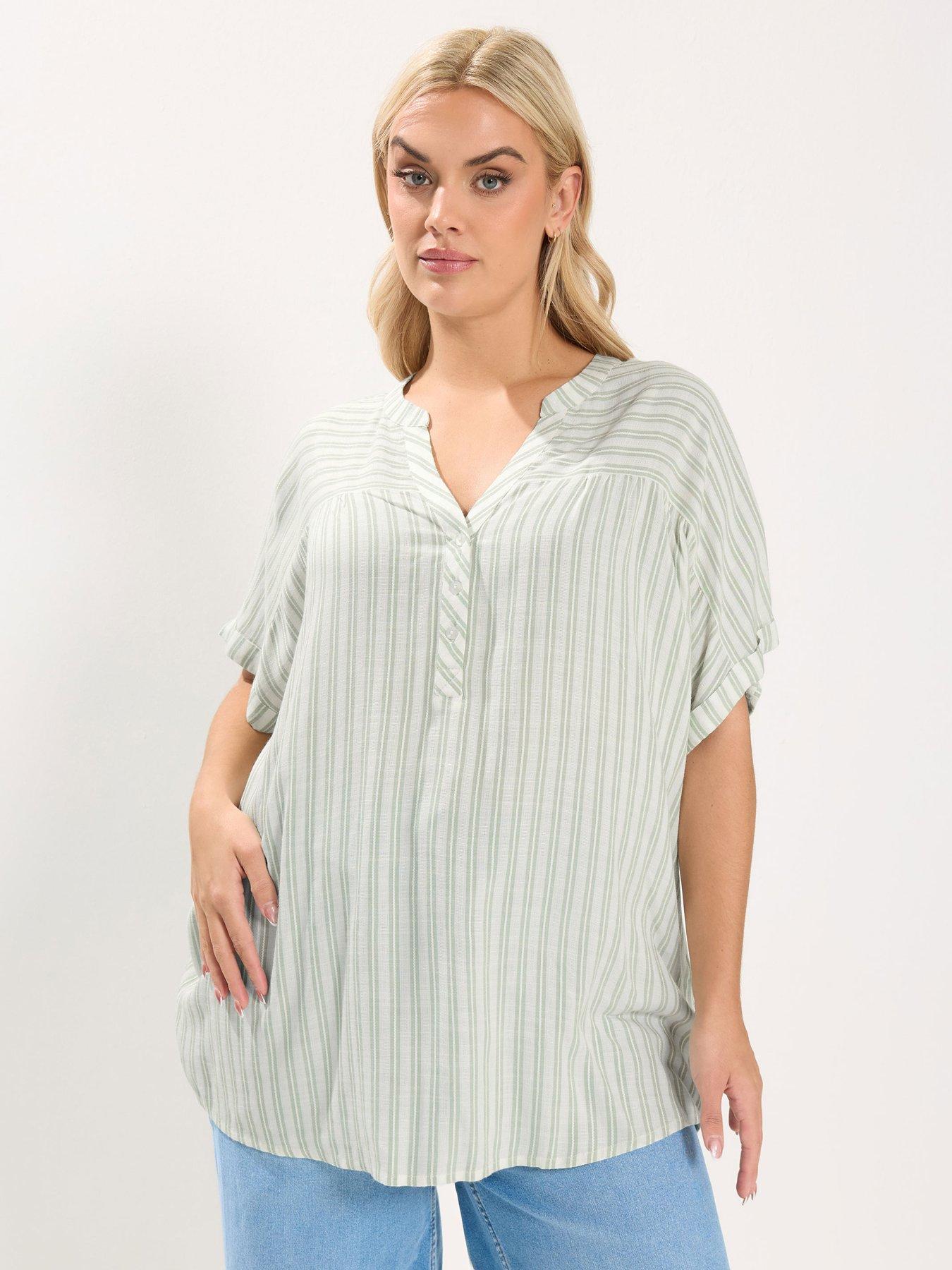 yours-curve-stripe-notch-neck-blouse-whitefront