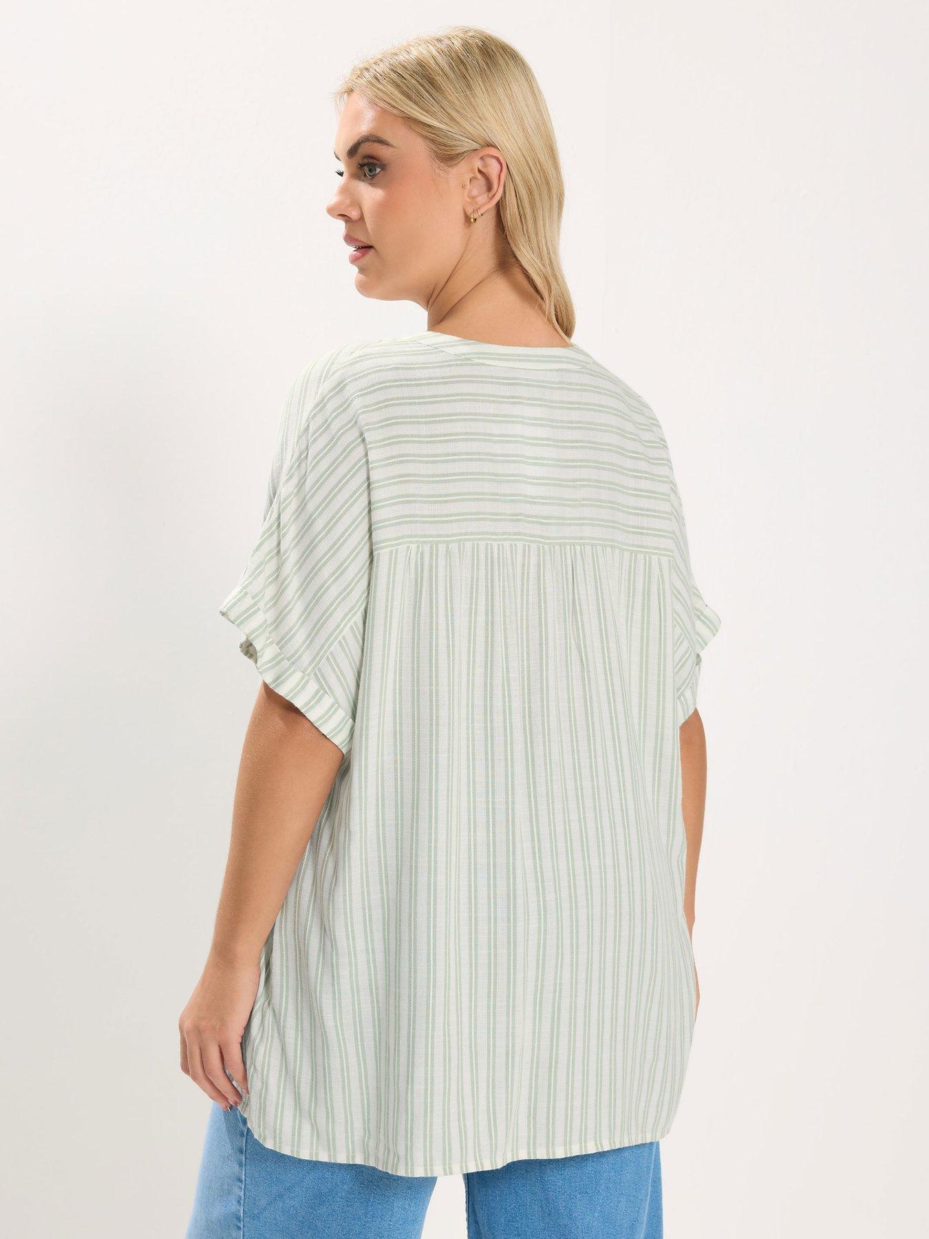 yours-curve-stripe-notch-neck-blouse-whitestillFront