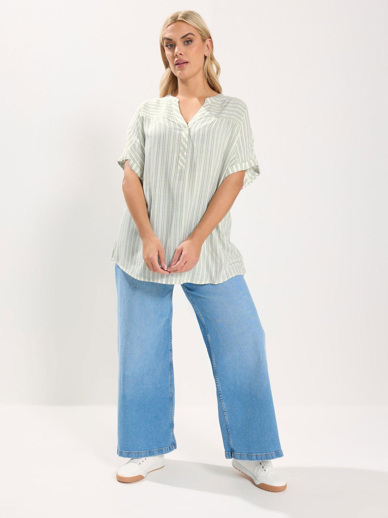 yours-curve-stripe-notch-neck-blouse-whiteback