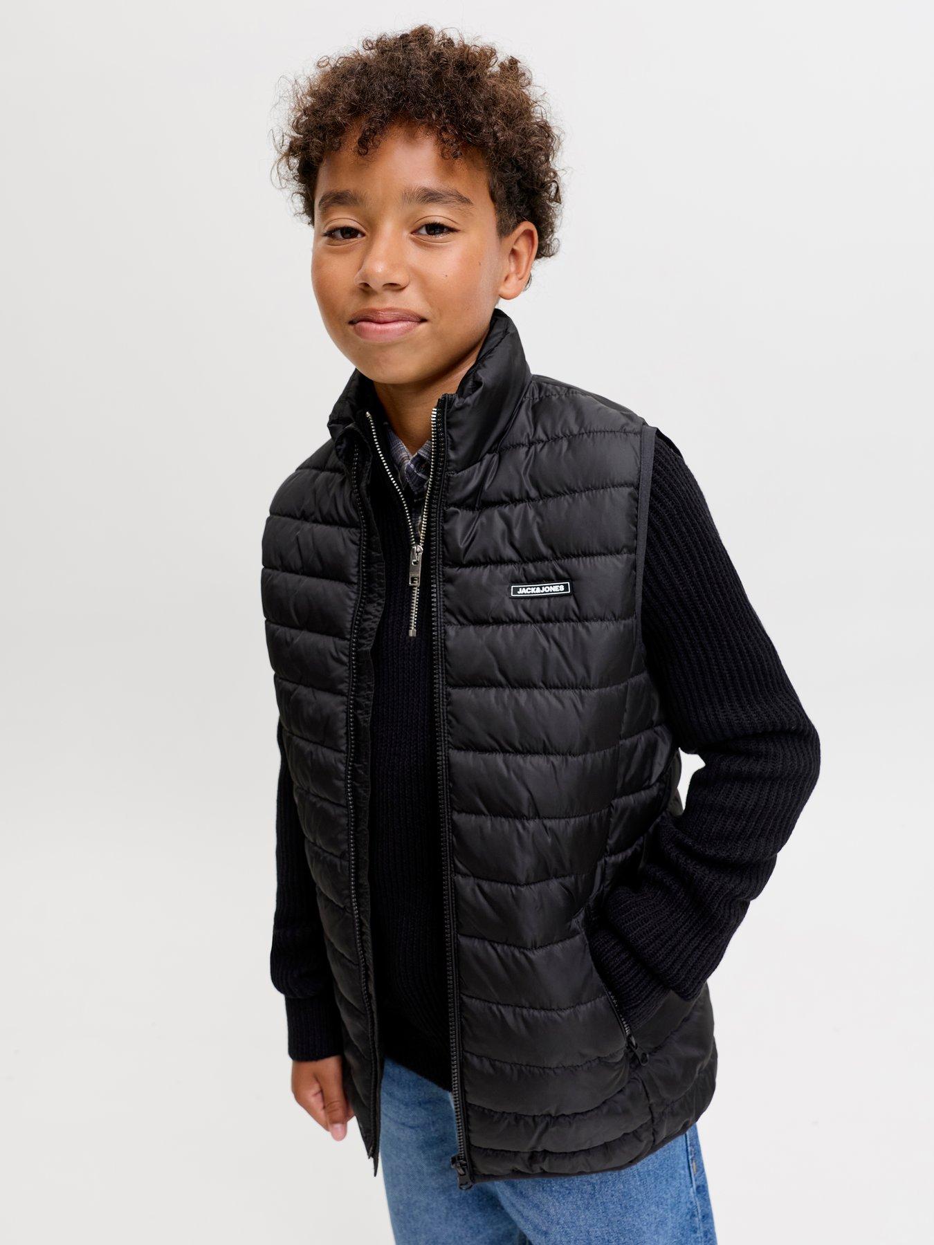 Jack & Jones Junior Boys Quilted Zip Through Gilet - Black