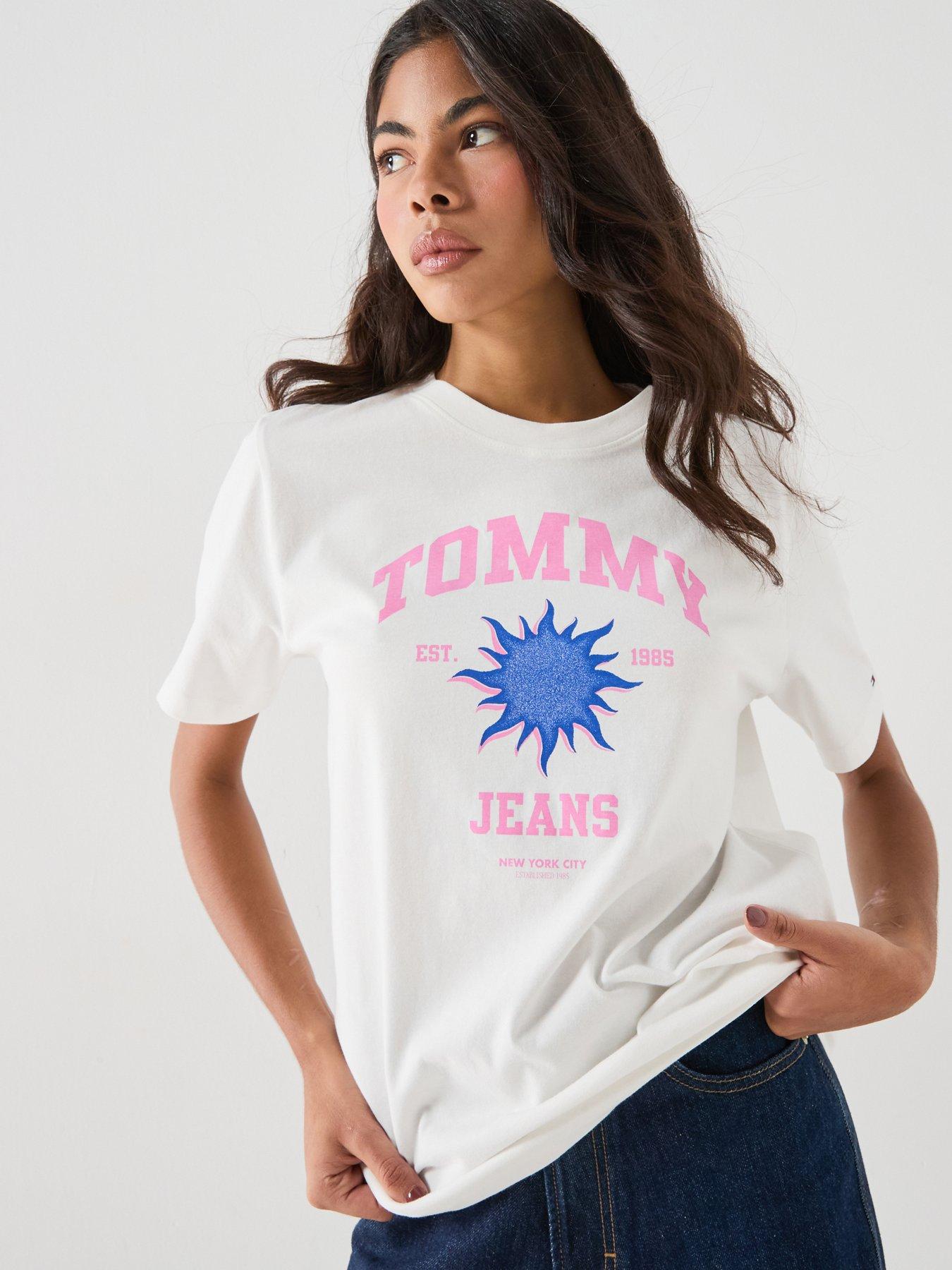 Image 1 of 6 of Tommy Jeans Tjw Graphic Print T-Shirt - Cream