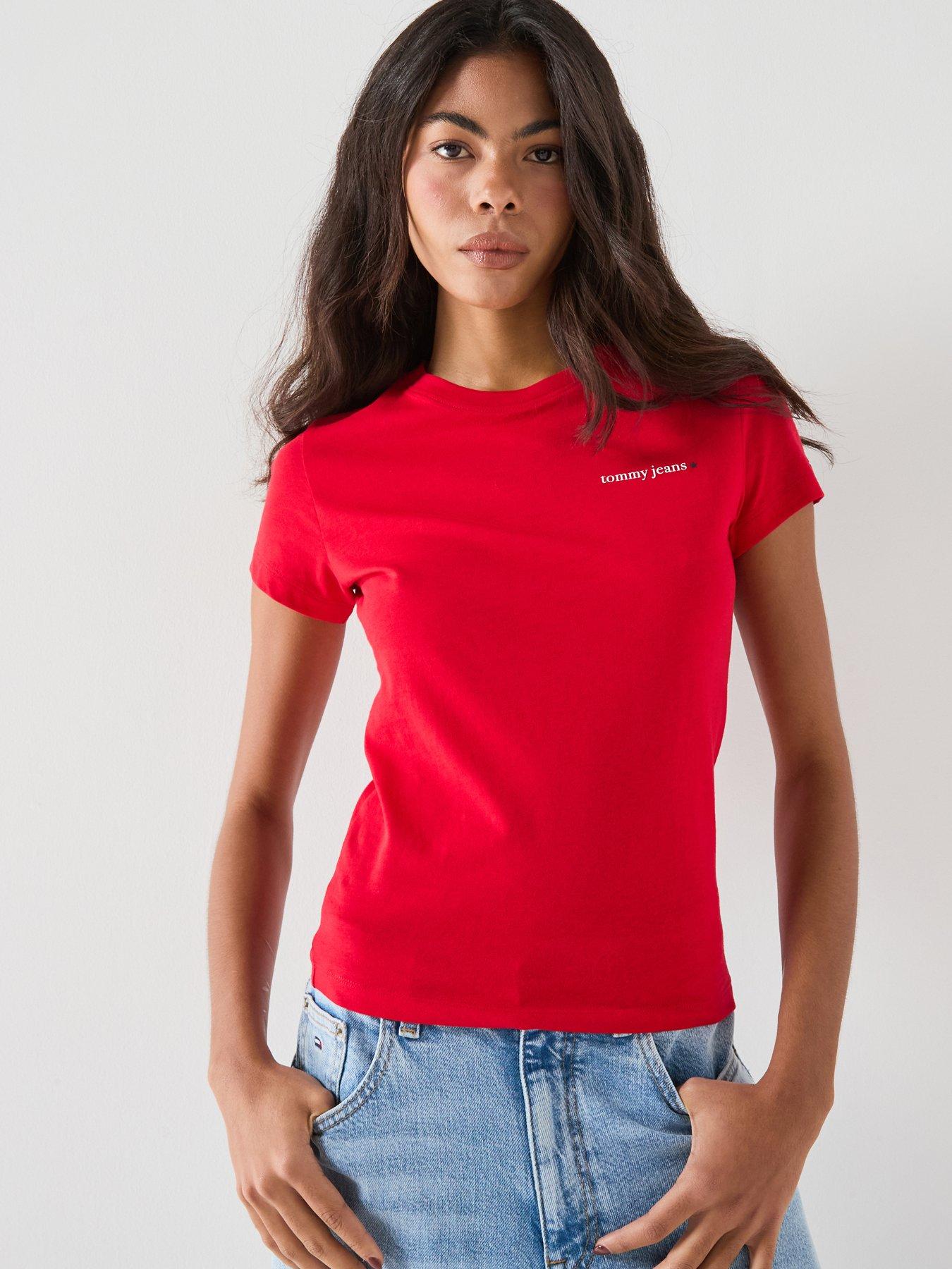 Image 1 of 6 of Tommy Jeans Logo Slim Jersey T-shirt - Red