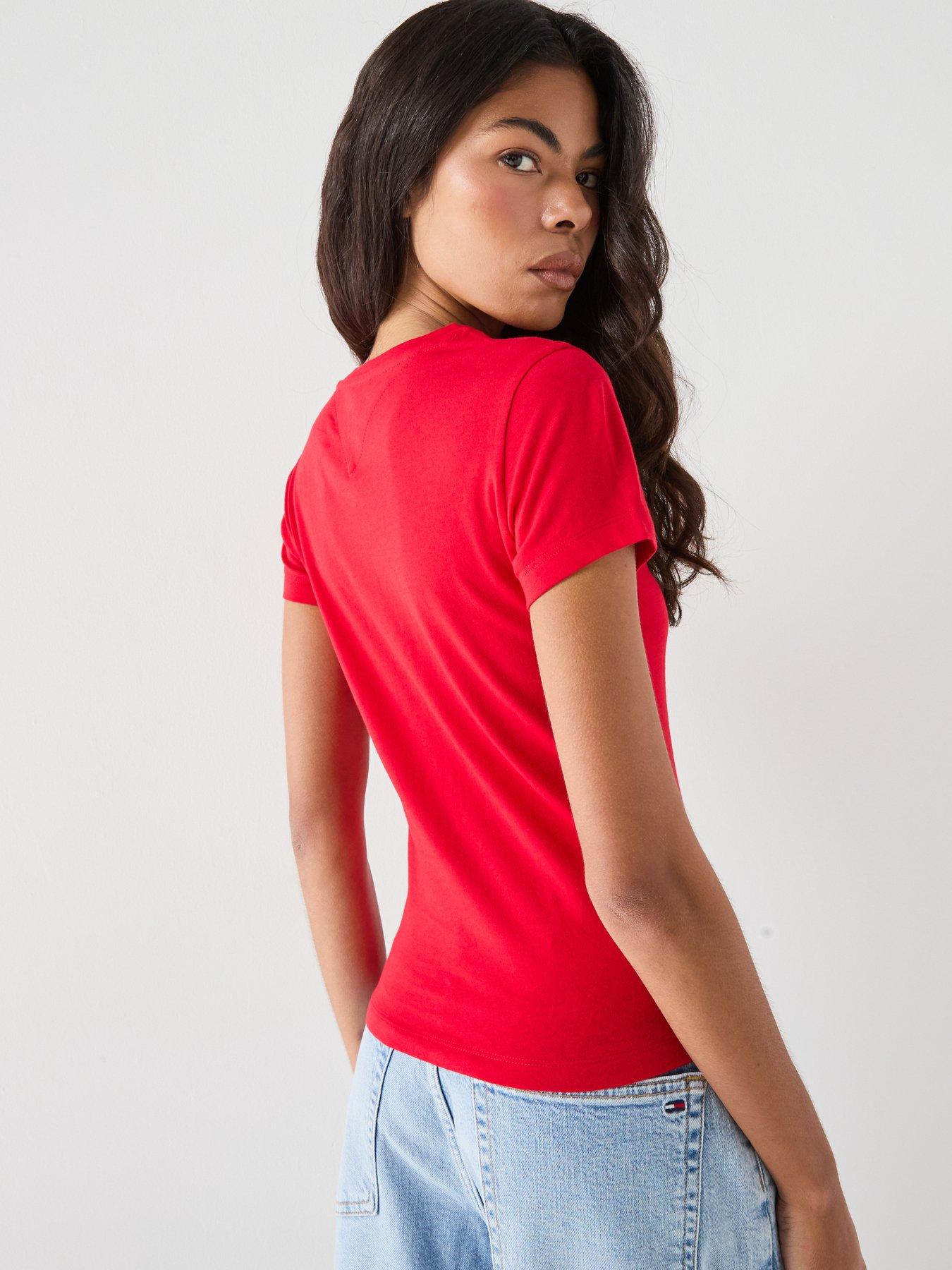 Image 2 of 6 of Tommy Jeans Logo Slim Jersey T-shirt - Red