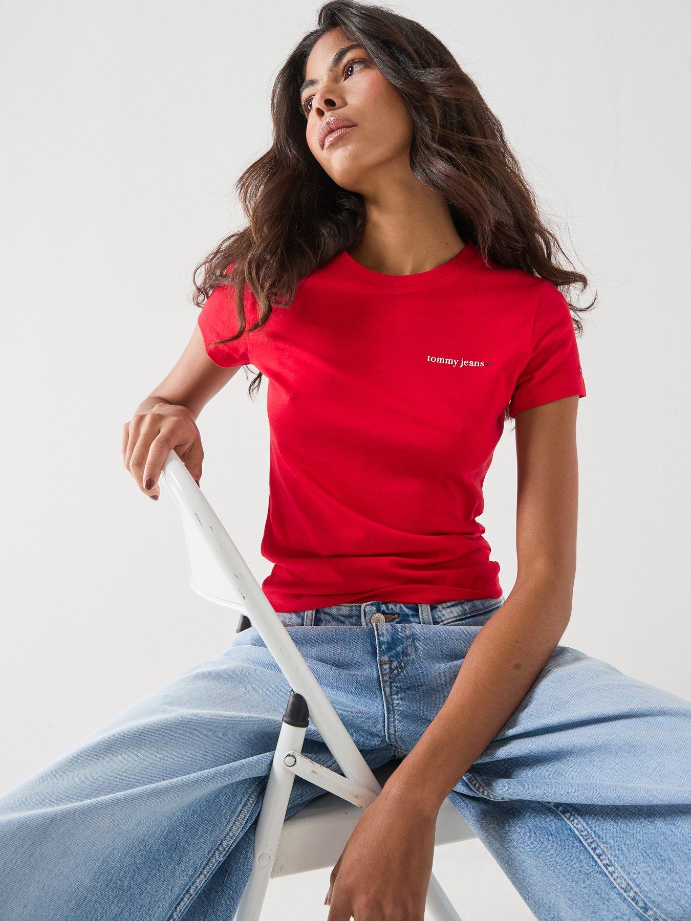 Image 5 of 6 of Tommy Jeans Logo Slim Jersey T-shirt - Red