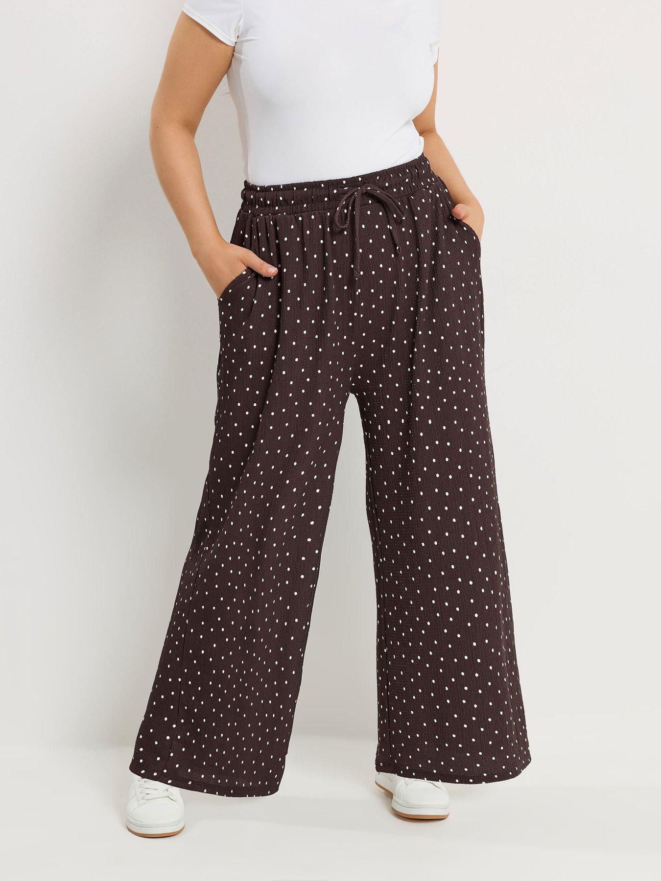 Yours Curve Crinkle Wide Leg Trouser - Brown