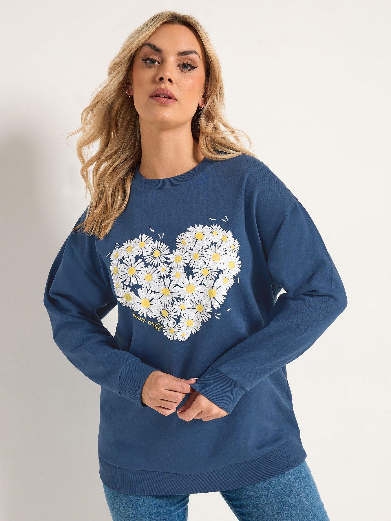 Image 1 of 5 of Yours Curve Daisy Sweatshirt - Blue