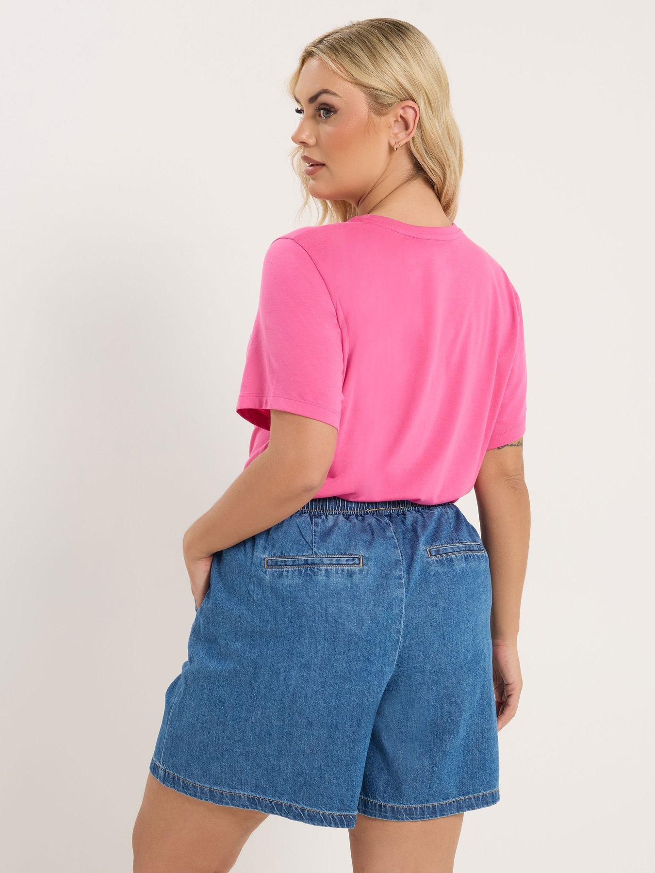 yours-curve-tie-waist-denim-shorts-bluestillFront