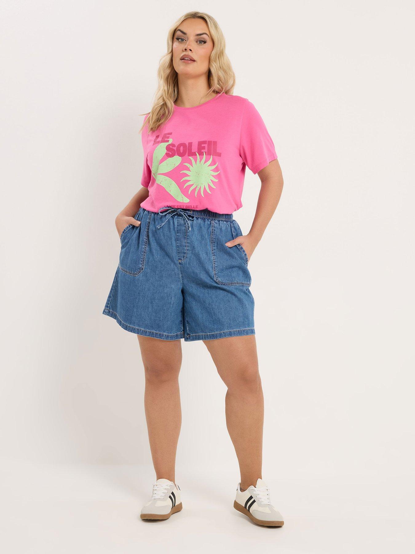yours-curve-tie-waist-denim-shorts-blueback