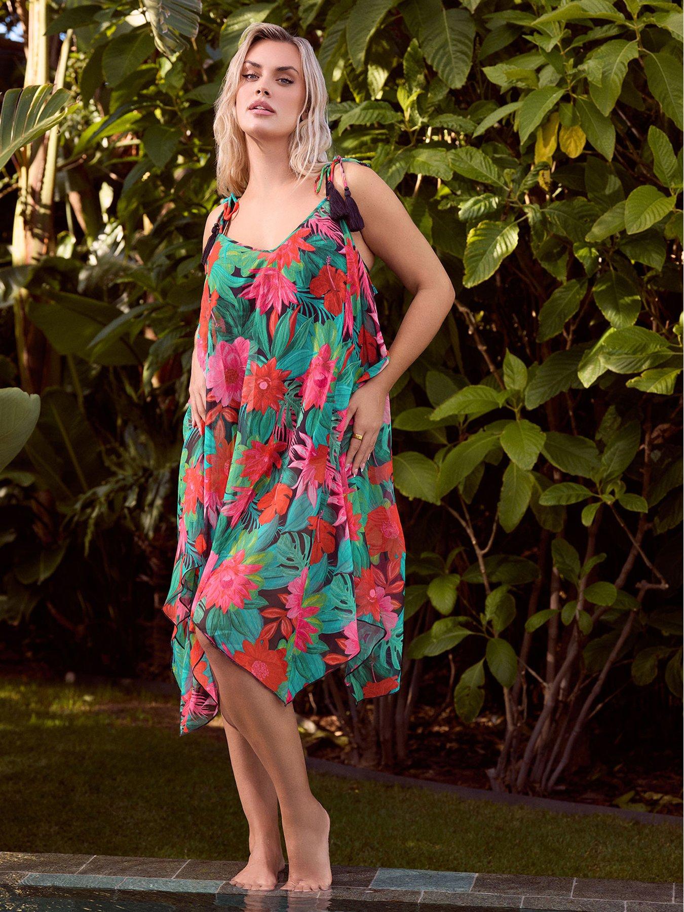 yours-curve-chiffon-hanky-hem-dress-redgreen