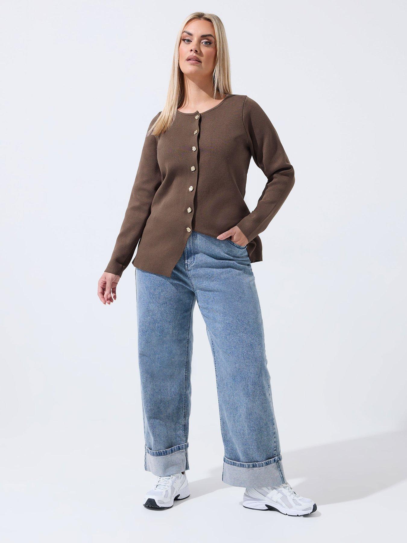 yours-curve-long-sleeve-button-knit-top-brownback