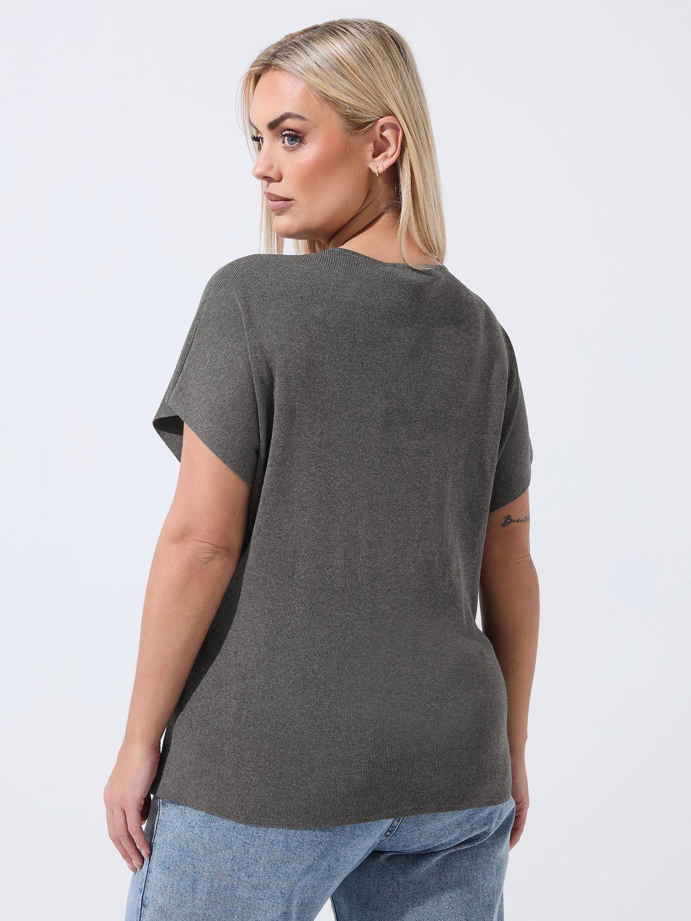 yours-curve-double-button-knit-top-greystillFront