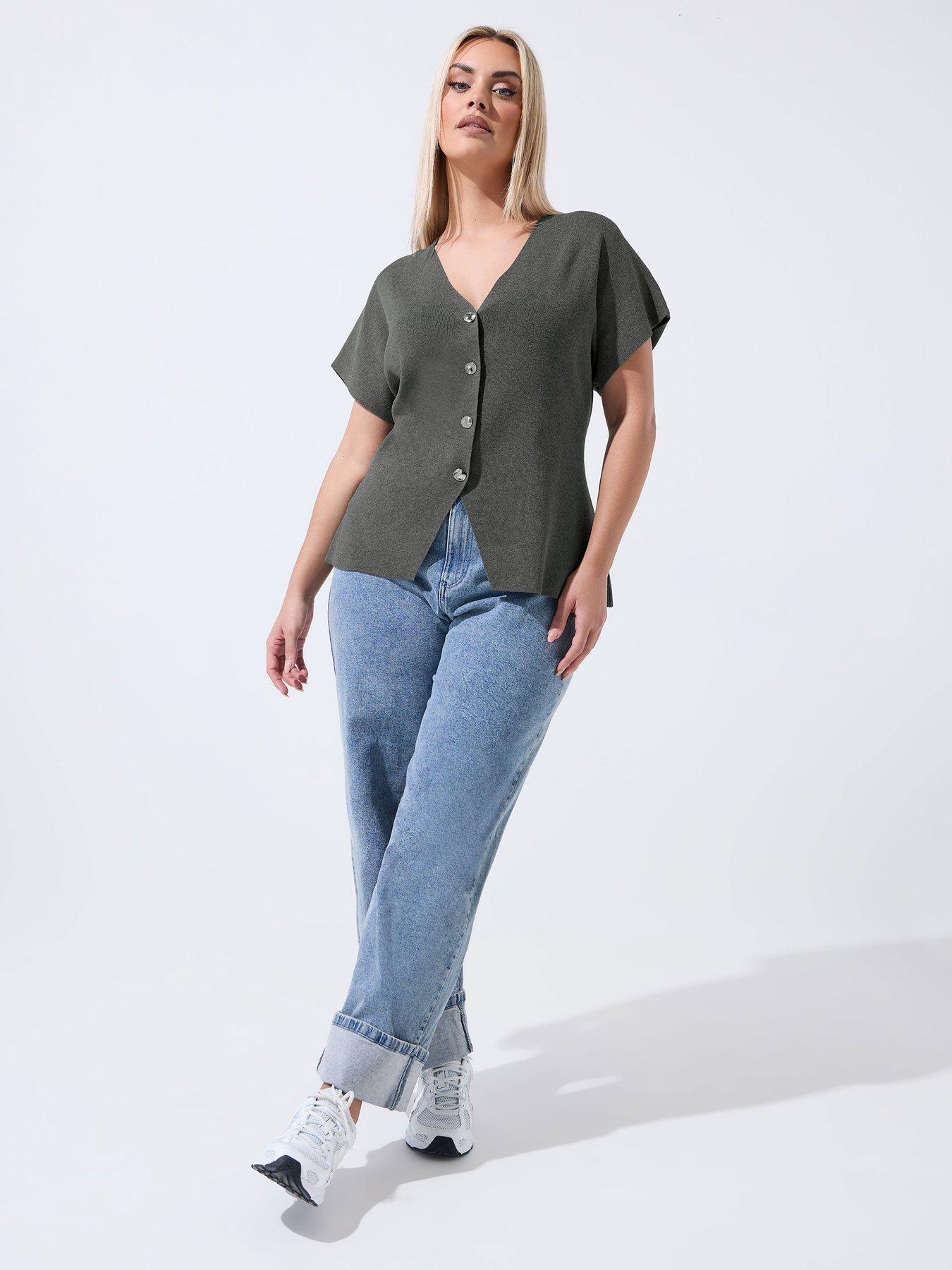 yours-curve-double-button-knit-top-greyback