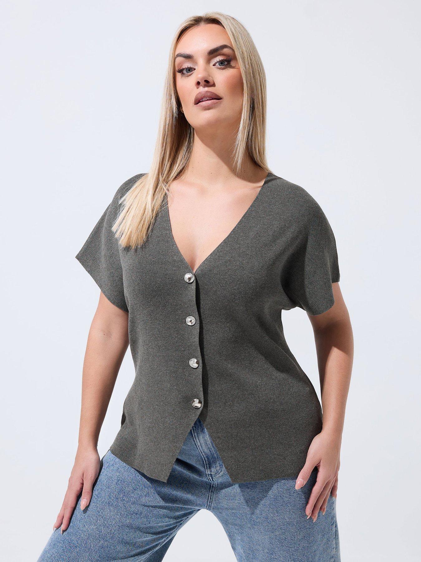 yours-curve-double-button-knit-top-greyoutfit