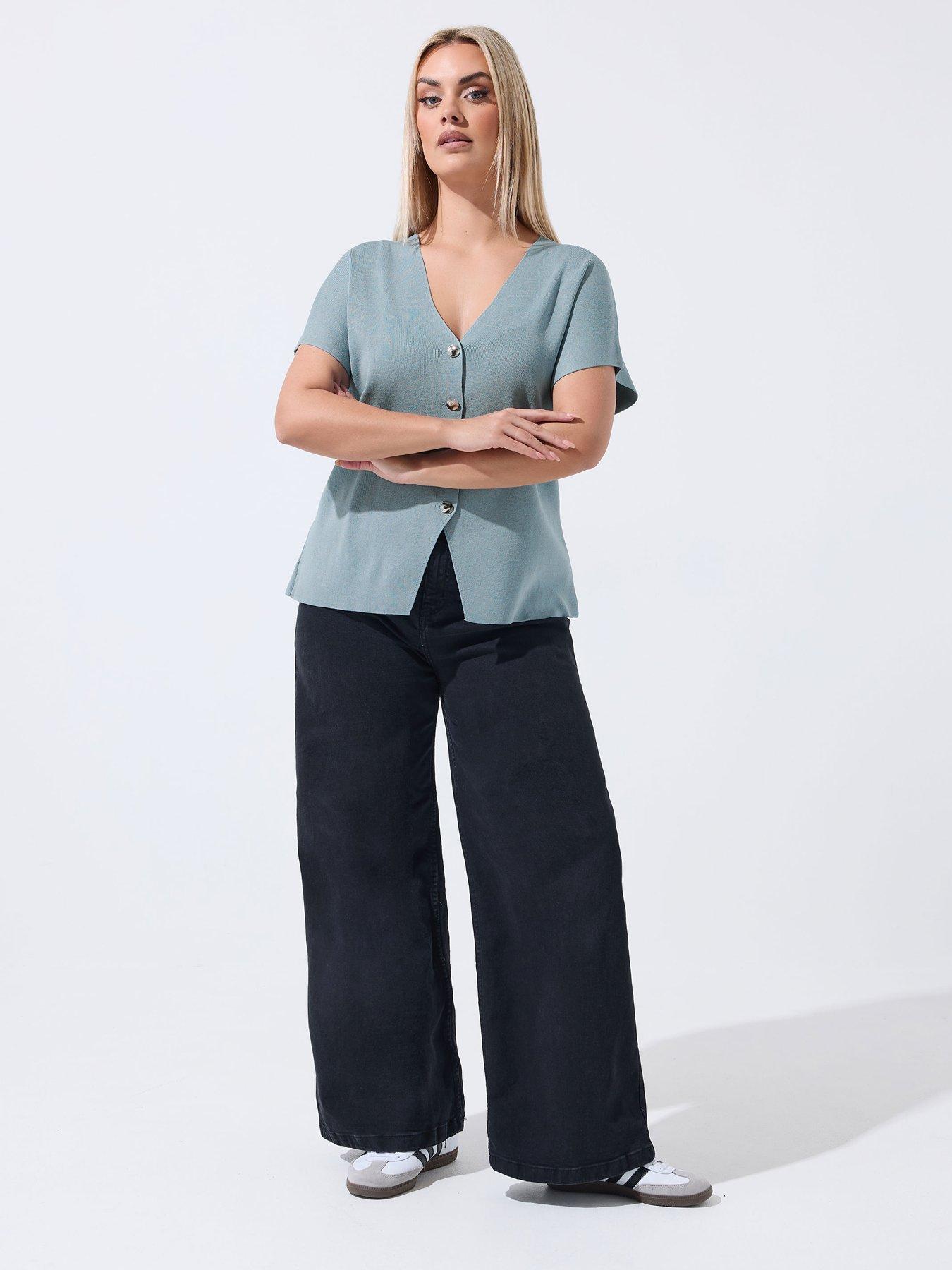 yours-curve-double-button-knit-top-blueback