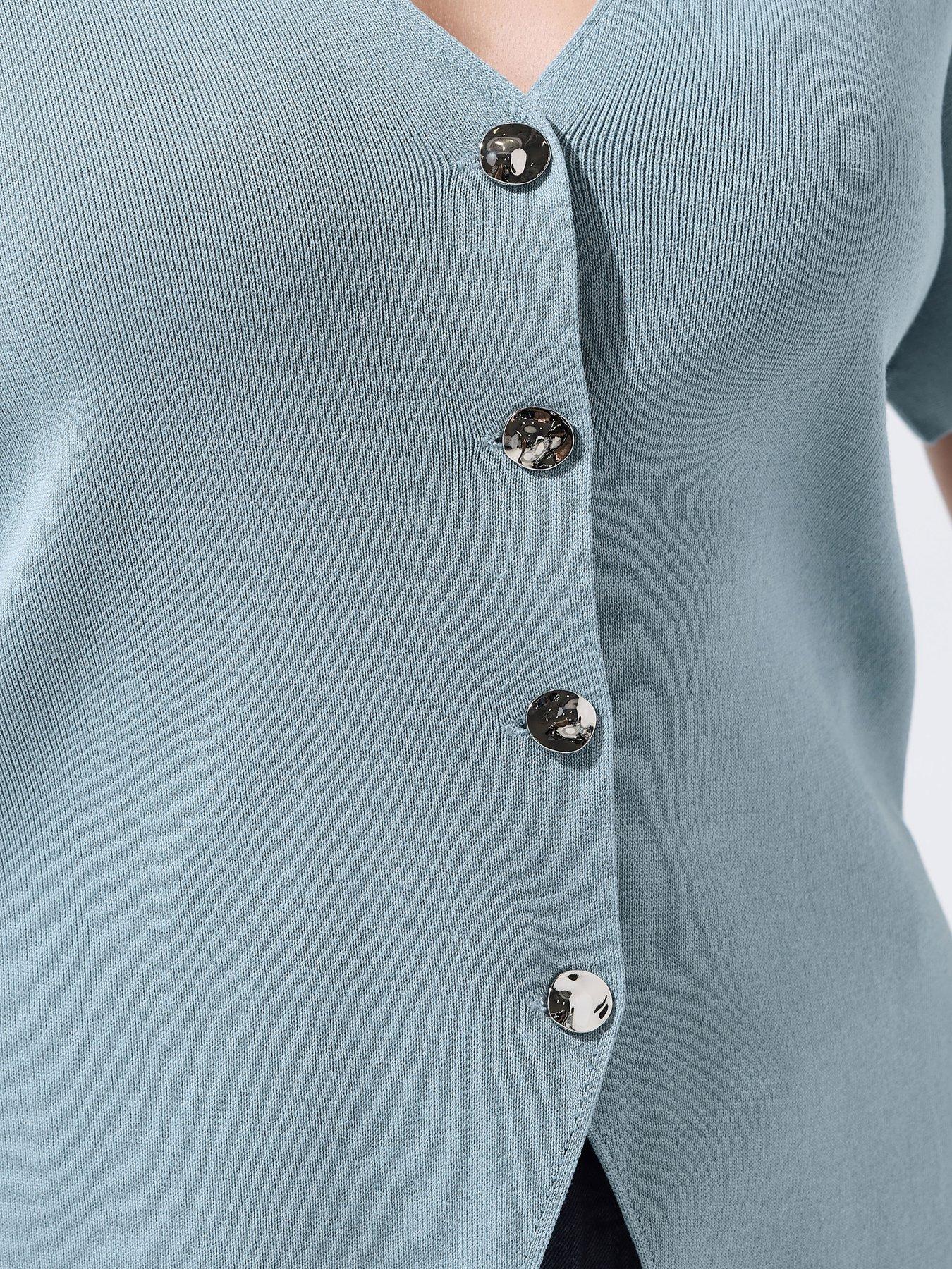 yours-curve-double-button-knit-top-blueoutfit