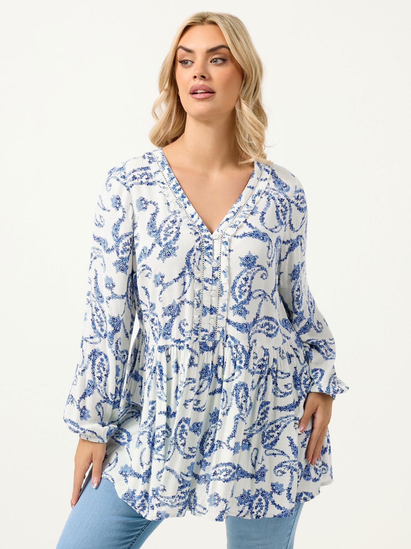 yours-curve-ruffle-placket-gypsy-blouse-bluefront