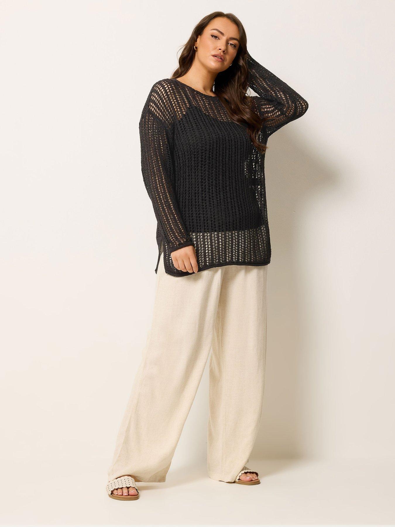 Image 3 of 5 of Yours Curve Tape Yarn Open Stitch Jumper