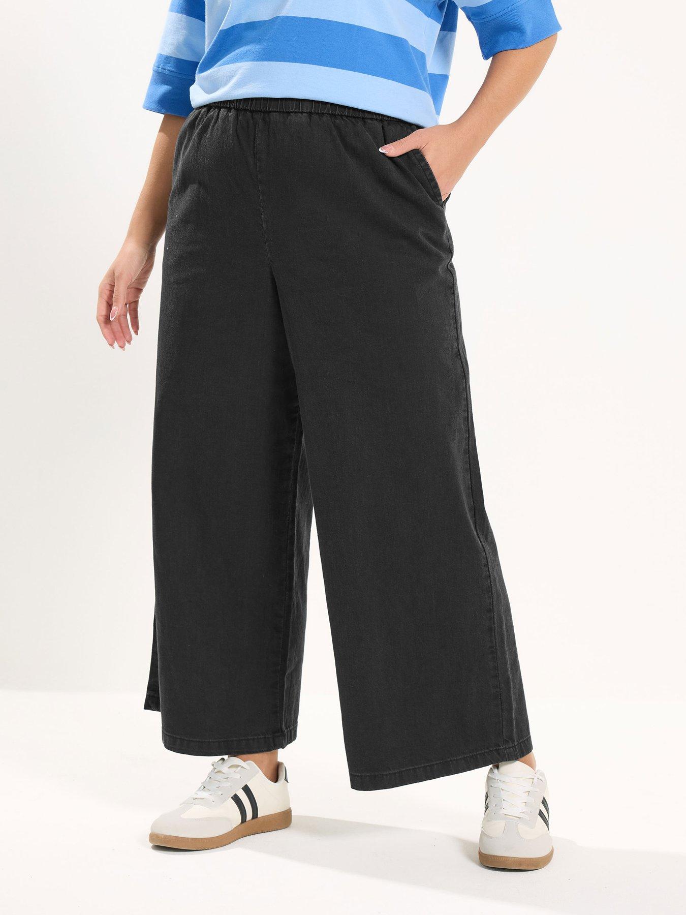 Yours Curve Pull On Wide Leg Jean - Black