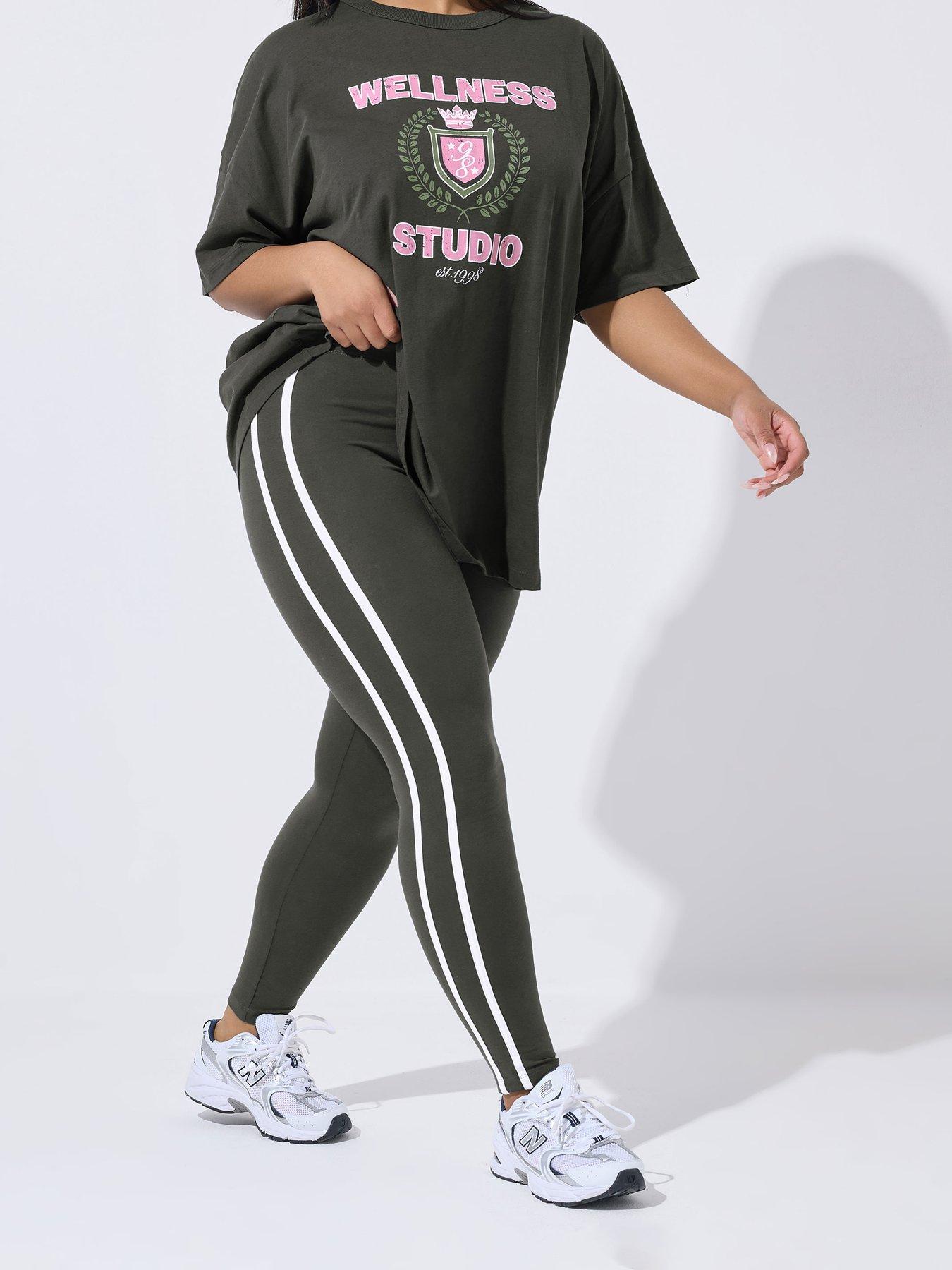 yours-curve-active-side-stripe-leggings-greyfront