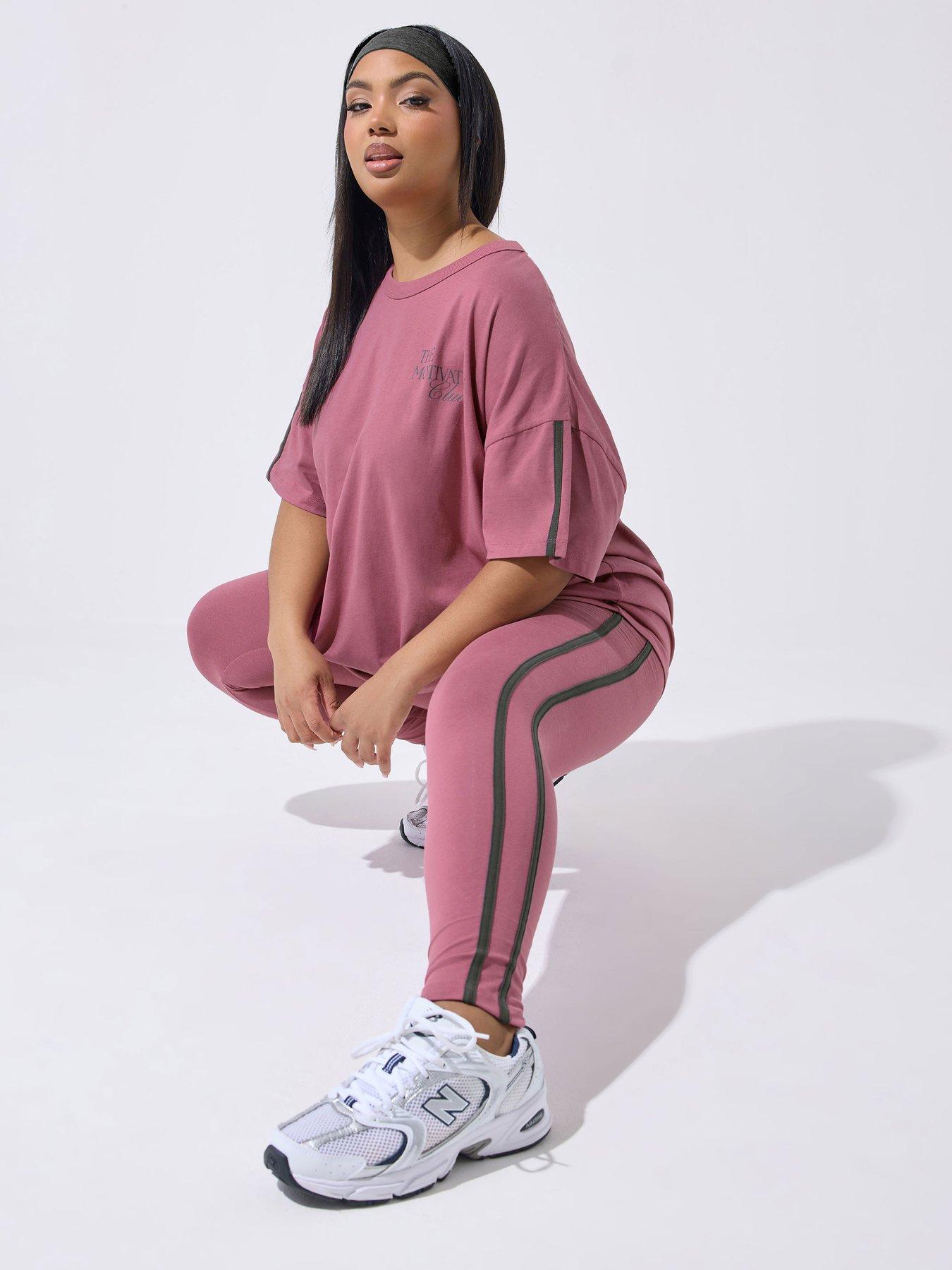 yours-curve-active-side-stripe-leggings-pinkfront