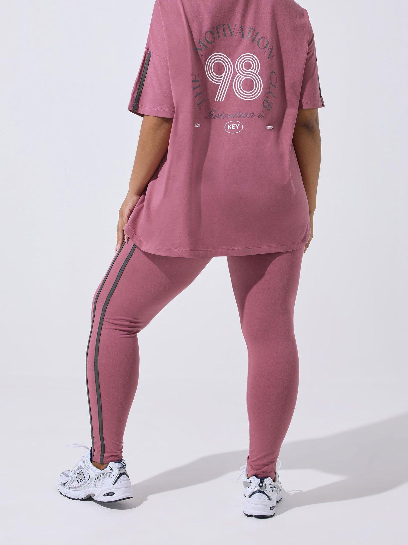 yours-curve-active-side-stripe-leggings-pinkstillFront