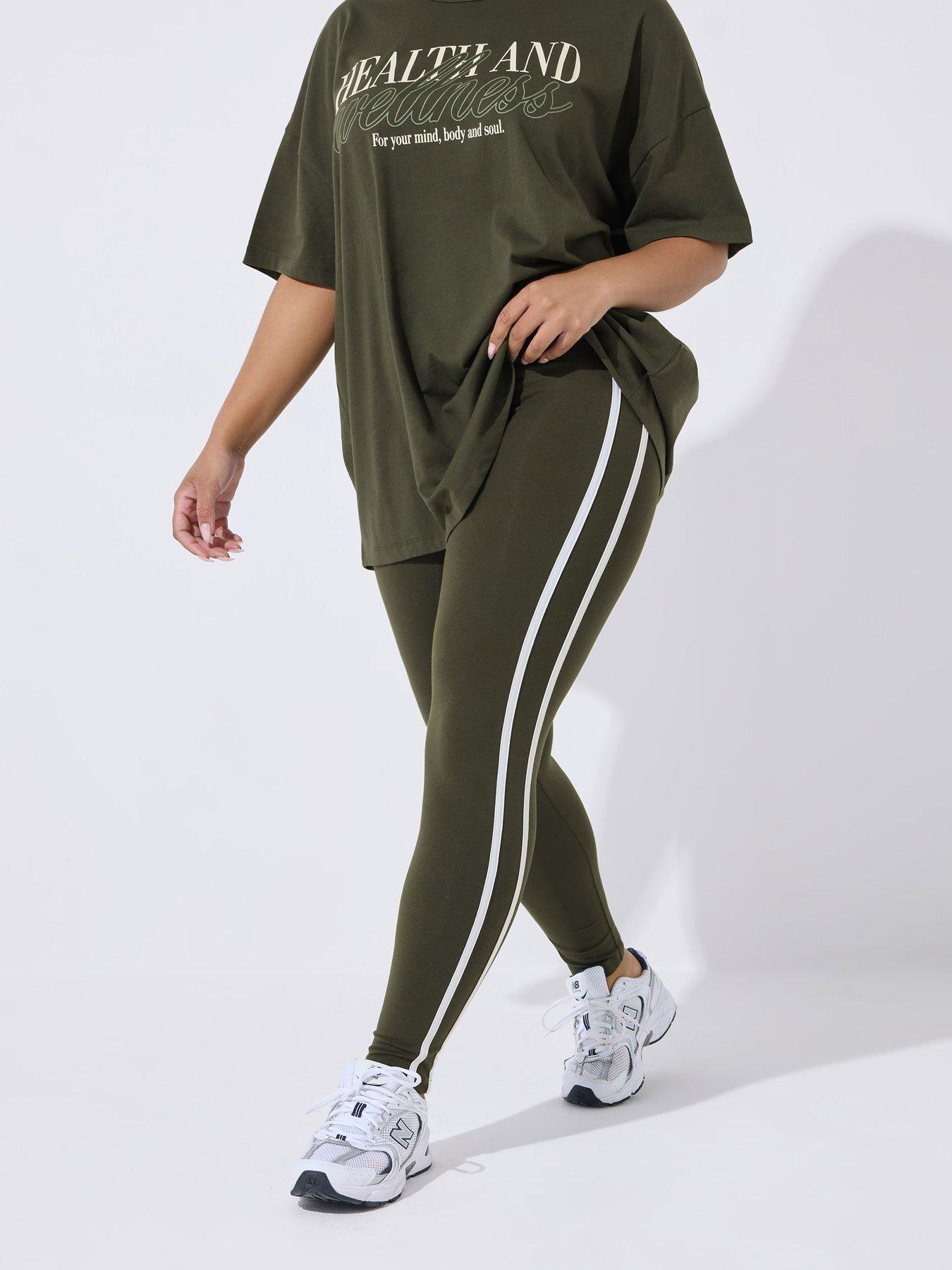 yours-curve-active-side-stripe-leggings-greenfront