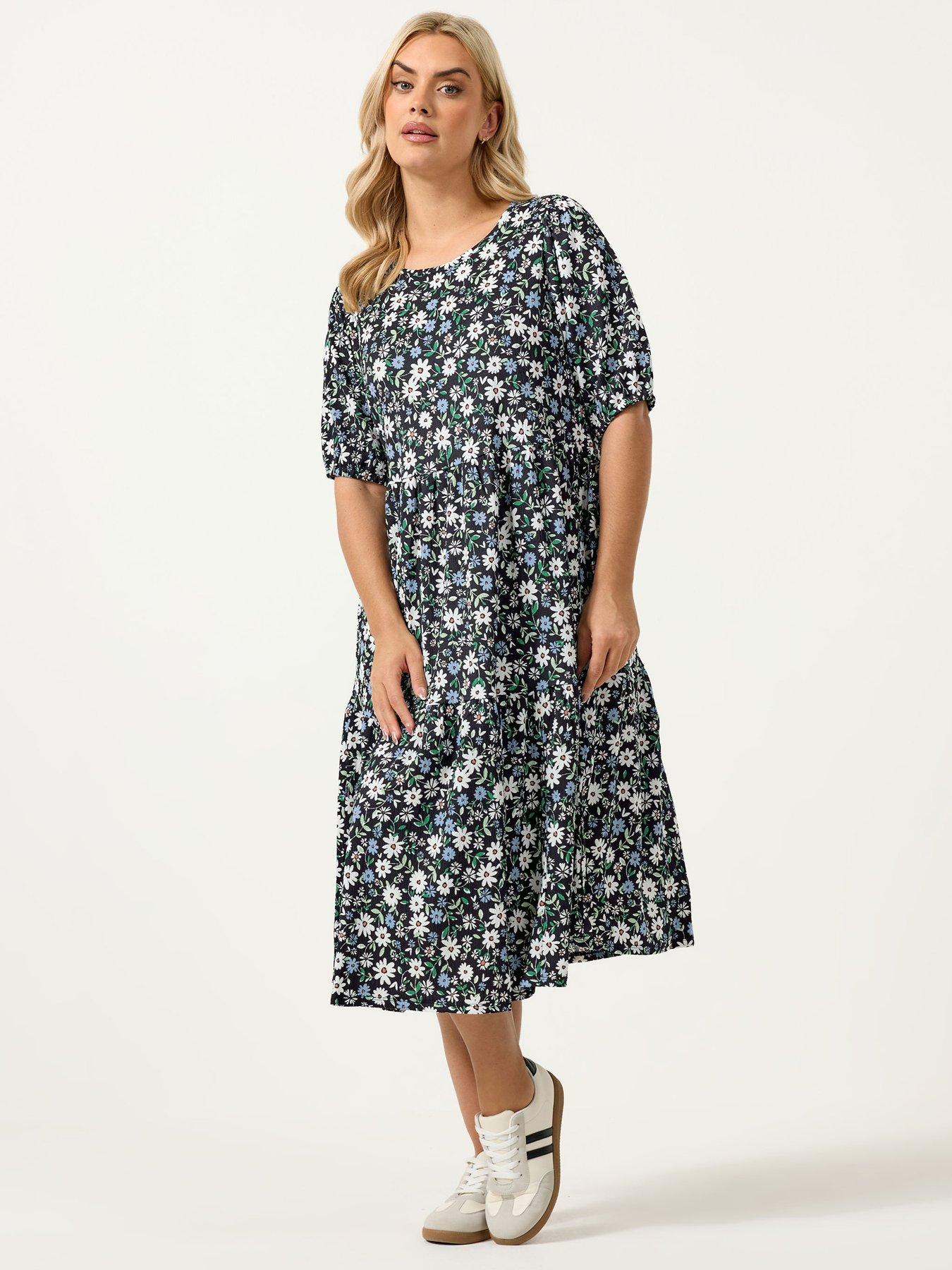 yours-curve-puff-sleeve-tiered-midaxi-dress-black