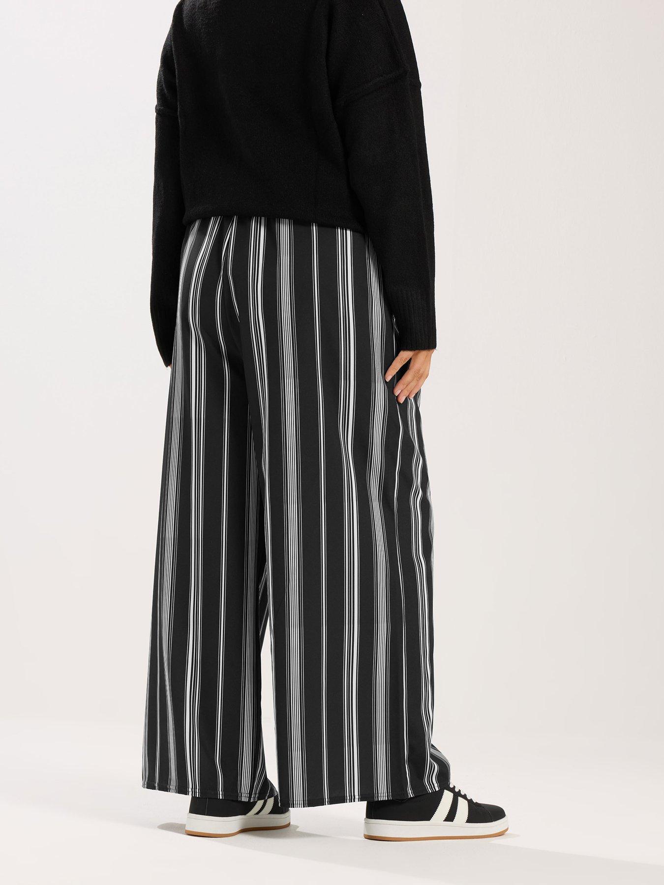 yours-curve-wide-leg-stripe-trouser-blackstillFront