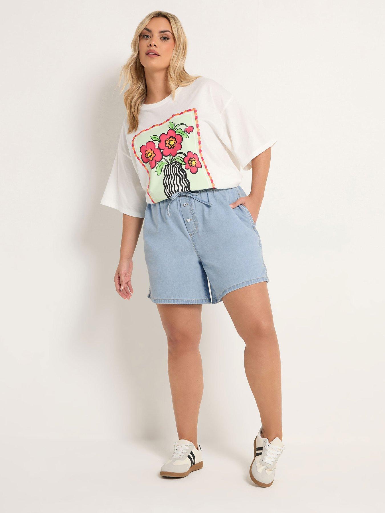 Image 3 of 5 of Yours Curve Boxer Style Denim Short
