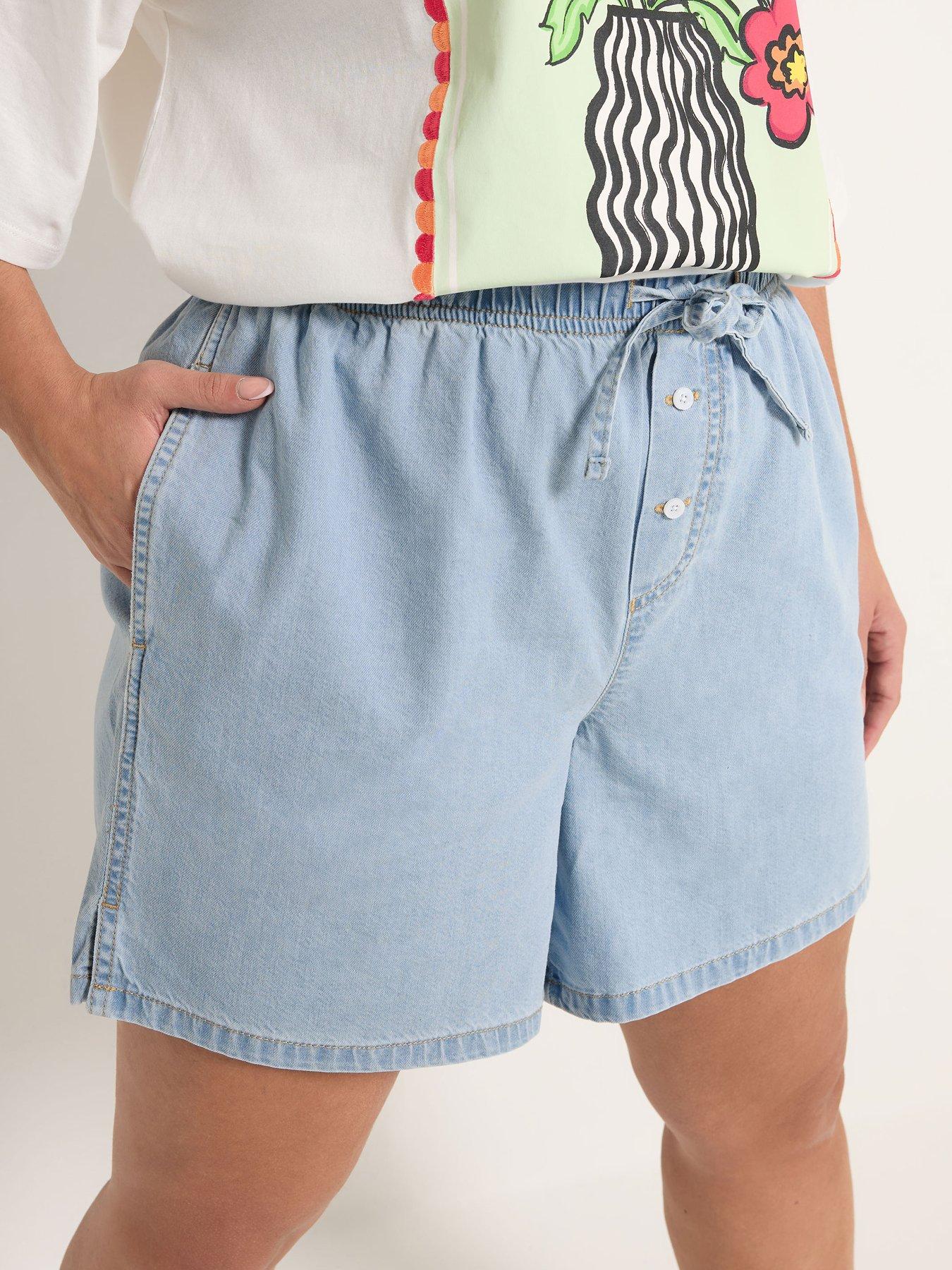 Image 4 of 5 of Yours Curve Boxer Style Denim Short