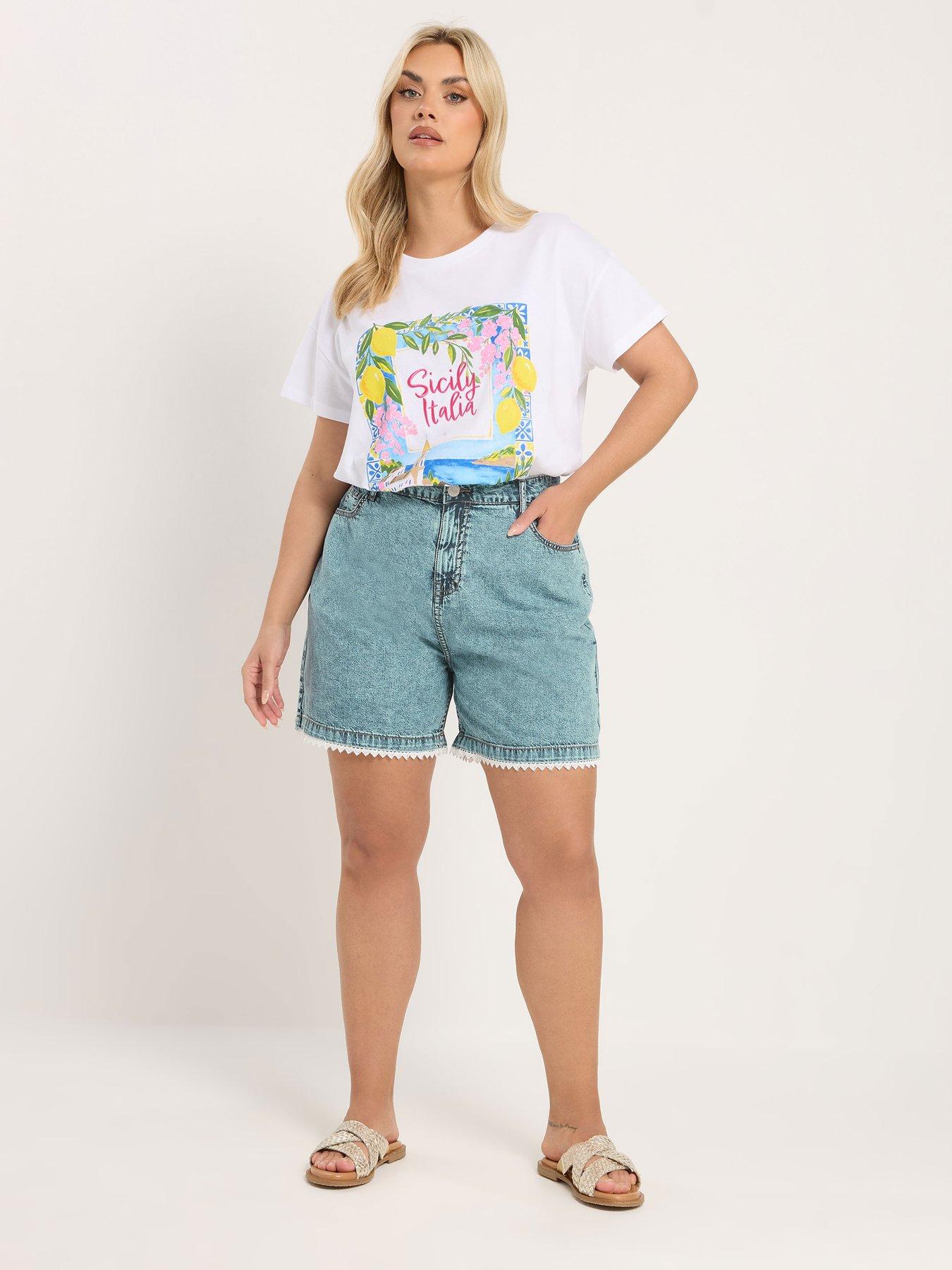 yours-curve-scallop-lace-edge-denim-short-blueback