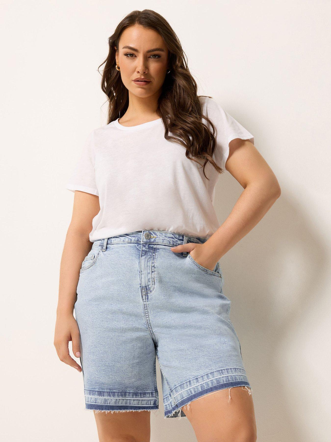 Yours Curve Tie Dye Hem Denim Short - Blue