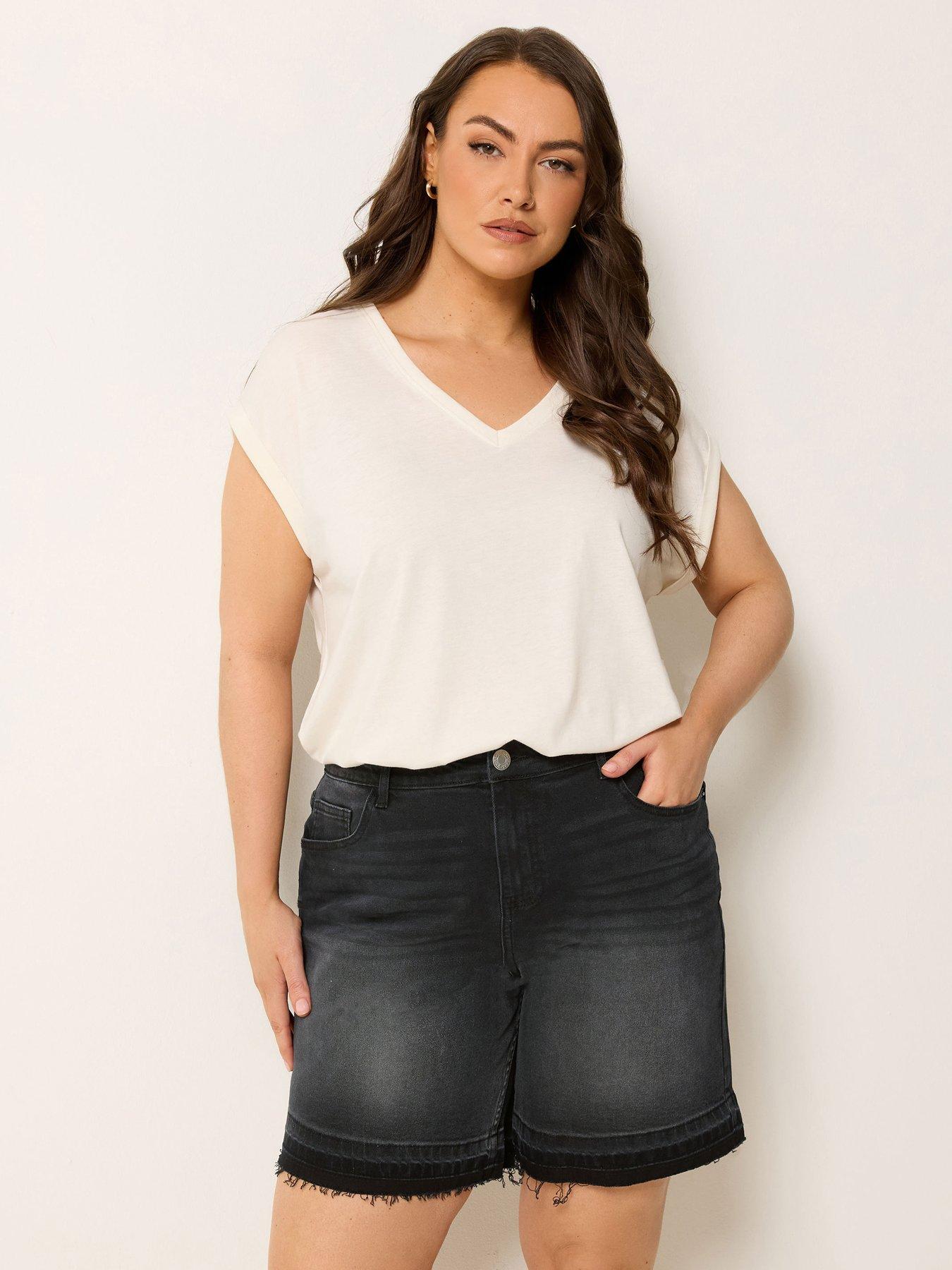 Yours Curve Tie Dye Hem Denim Short
