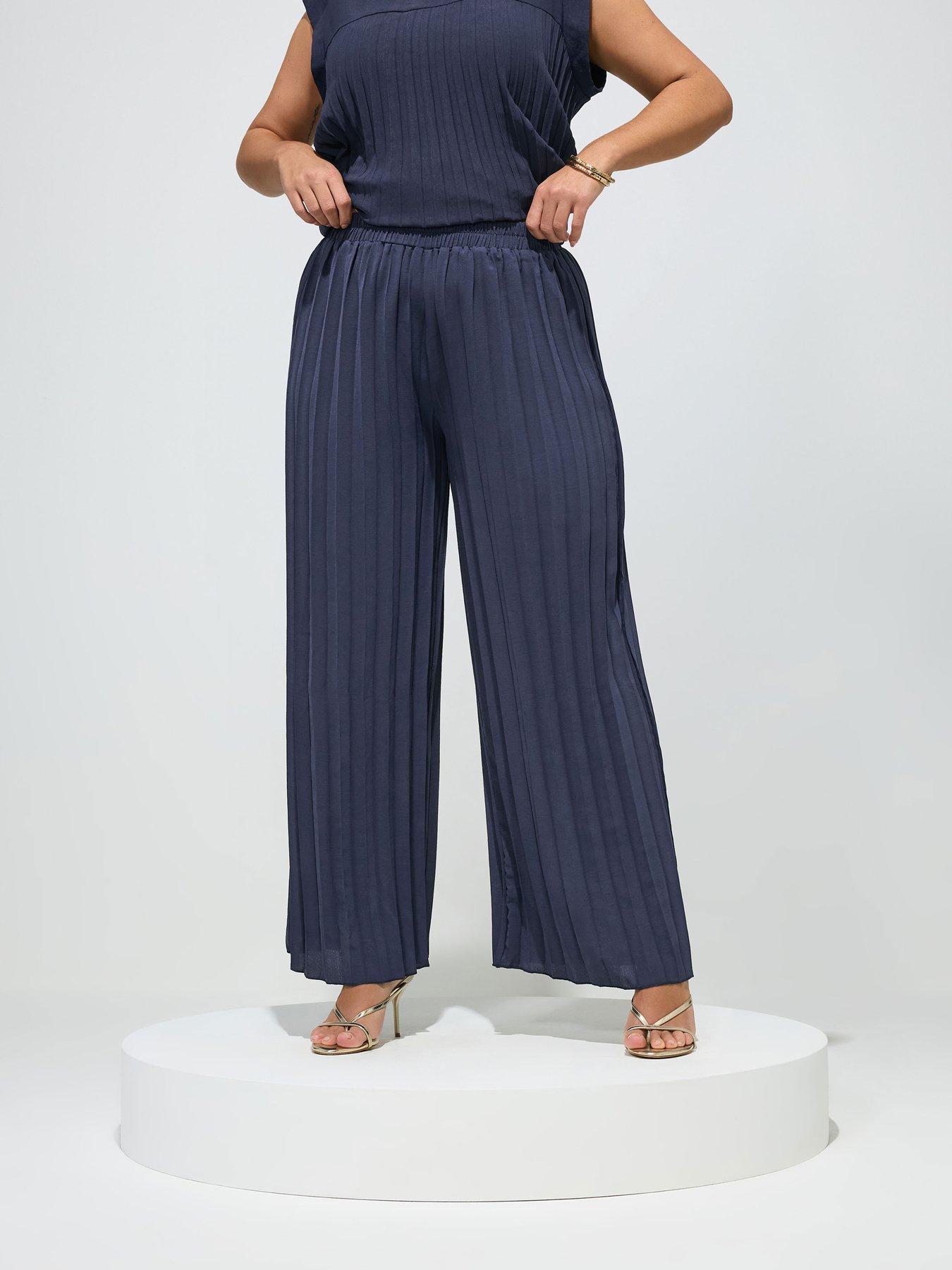 Yours Curve Pleated Trouser - Blue