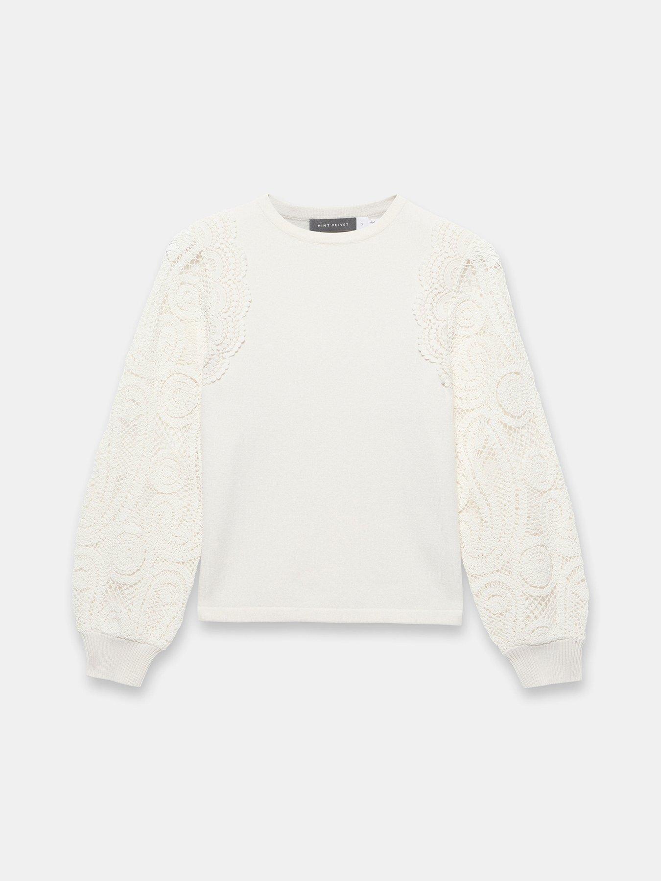 Image 5 of 6 of Mint Velvet Ivory Crochet Sleeve Jumper - White
