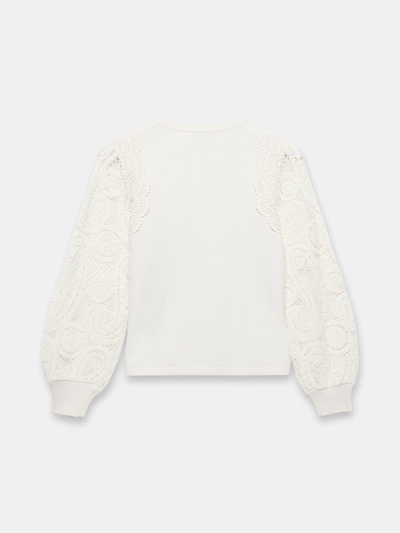 Image 6 of 6 of Mint Velvet Ivory Crochet Sleeve Jumper - White