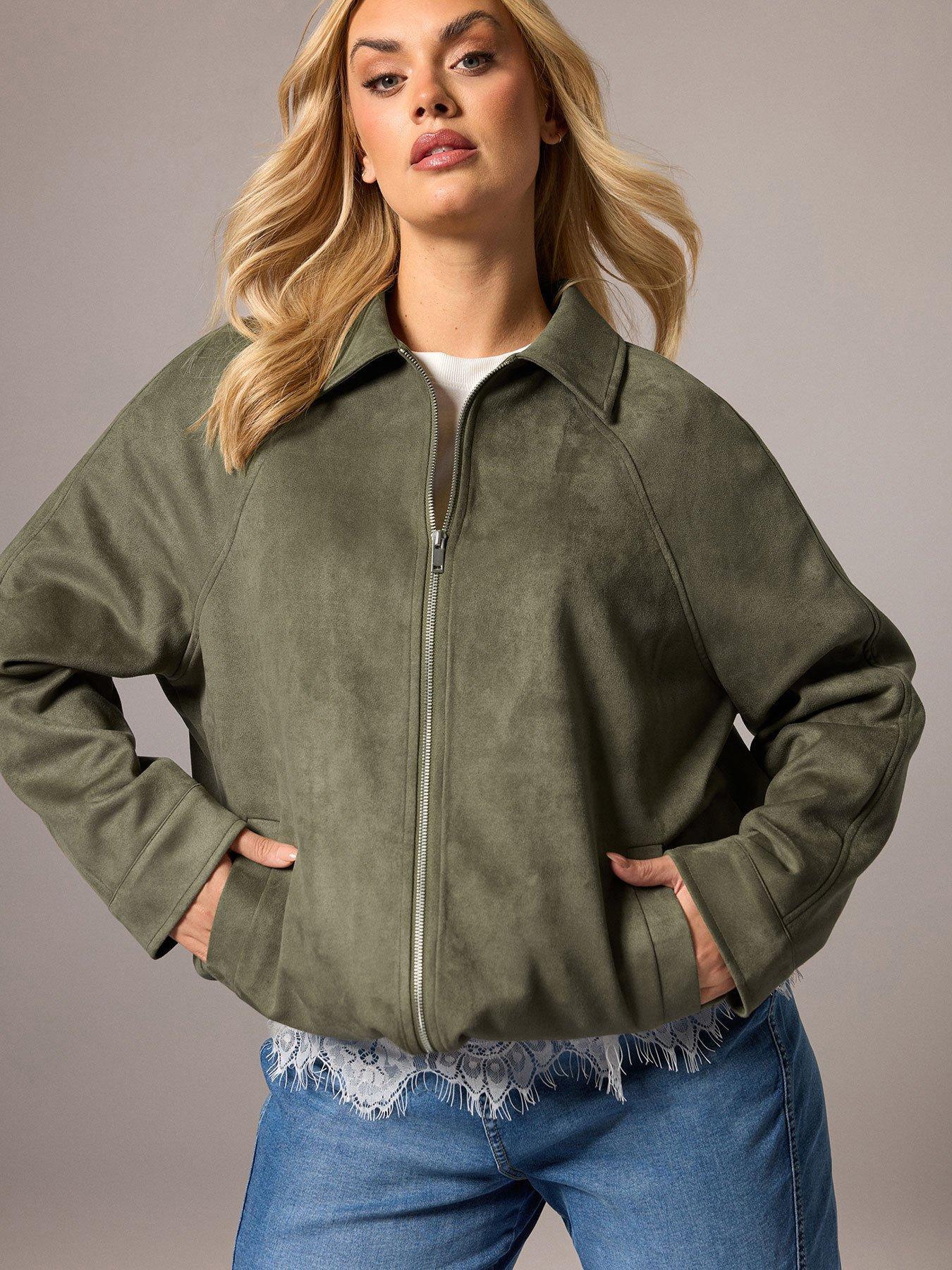 yours-curve-faux-suede-bomber-jacket-greenfront
