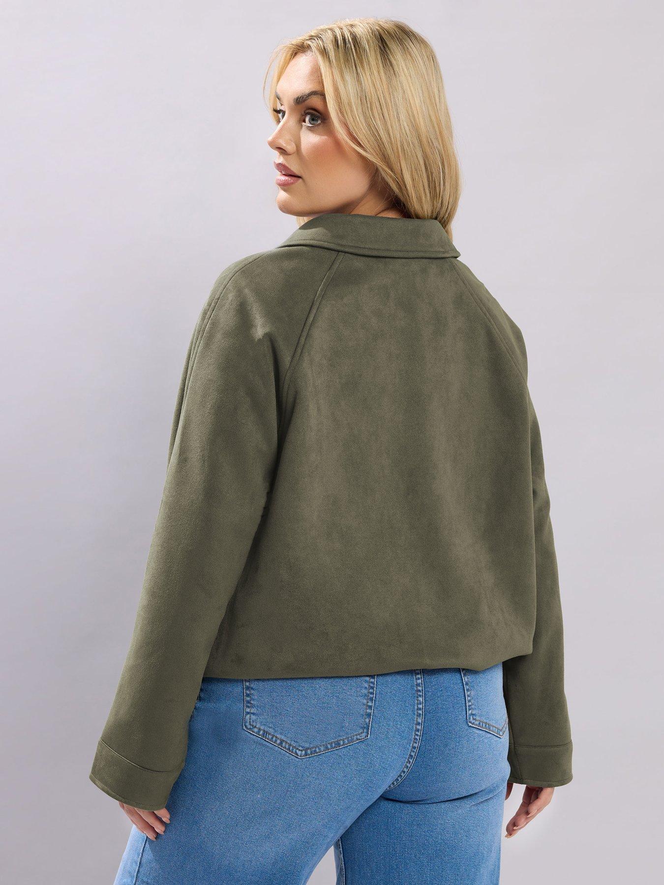 yours-curve-faux-suede-bomber-jacket-greenstillFront