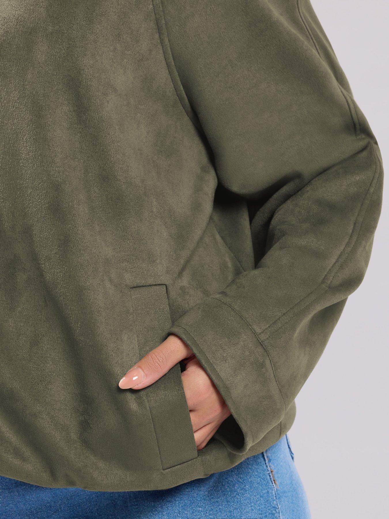 yours-curve-faux-suede-bomber-jacket-greendetail