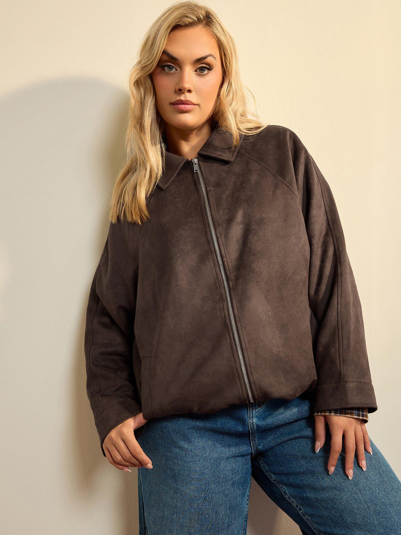 Yours Curve Suedette Bomber - Brown